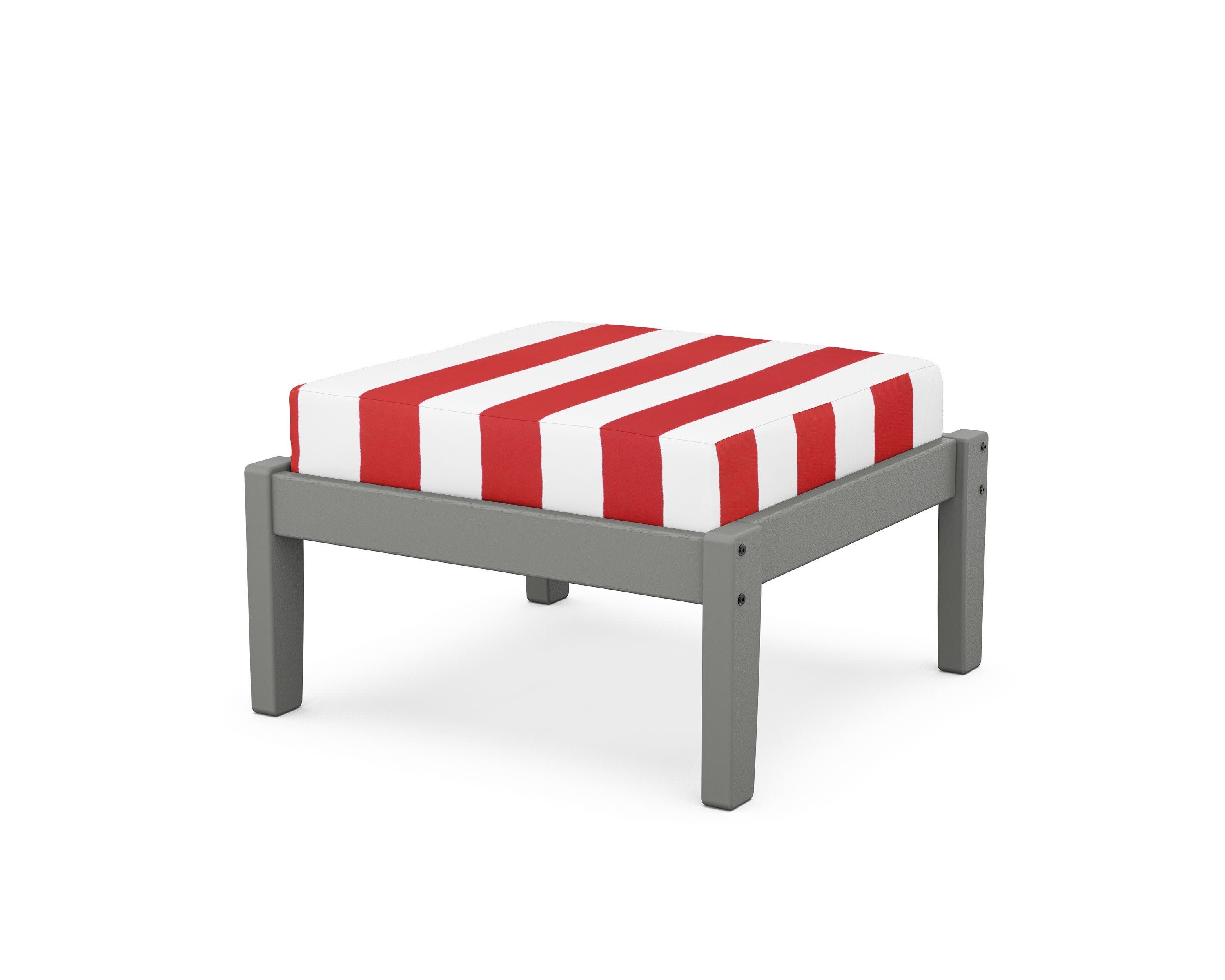 Deep Seating Ottoman in Slate Grey / Cabana Stripe Crimson