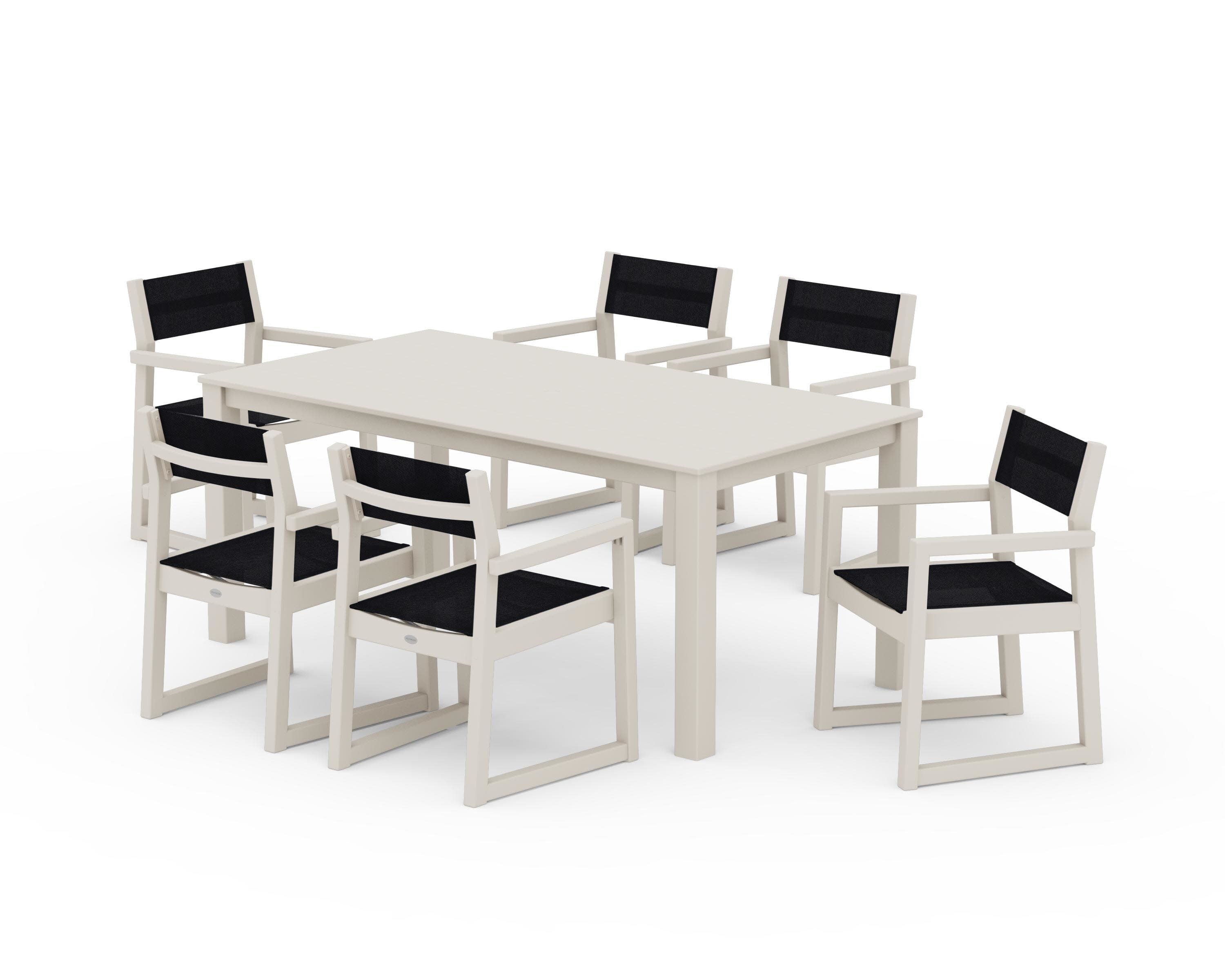EDGE Sling Arm Chair 7-Piece Parsons Dining Set in Sand / Black Sling
