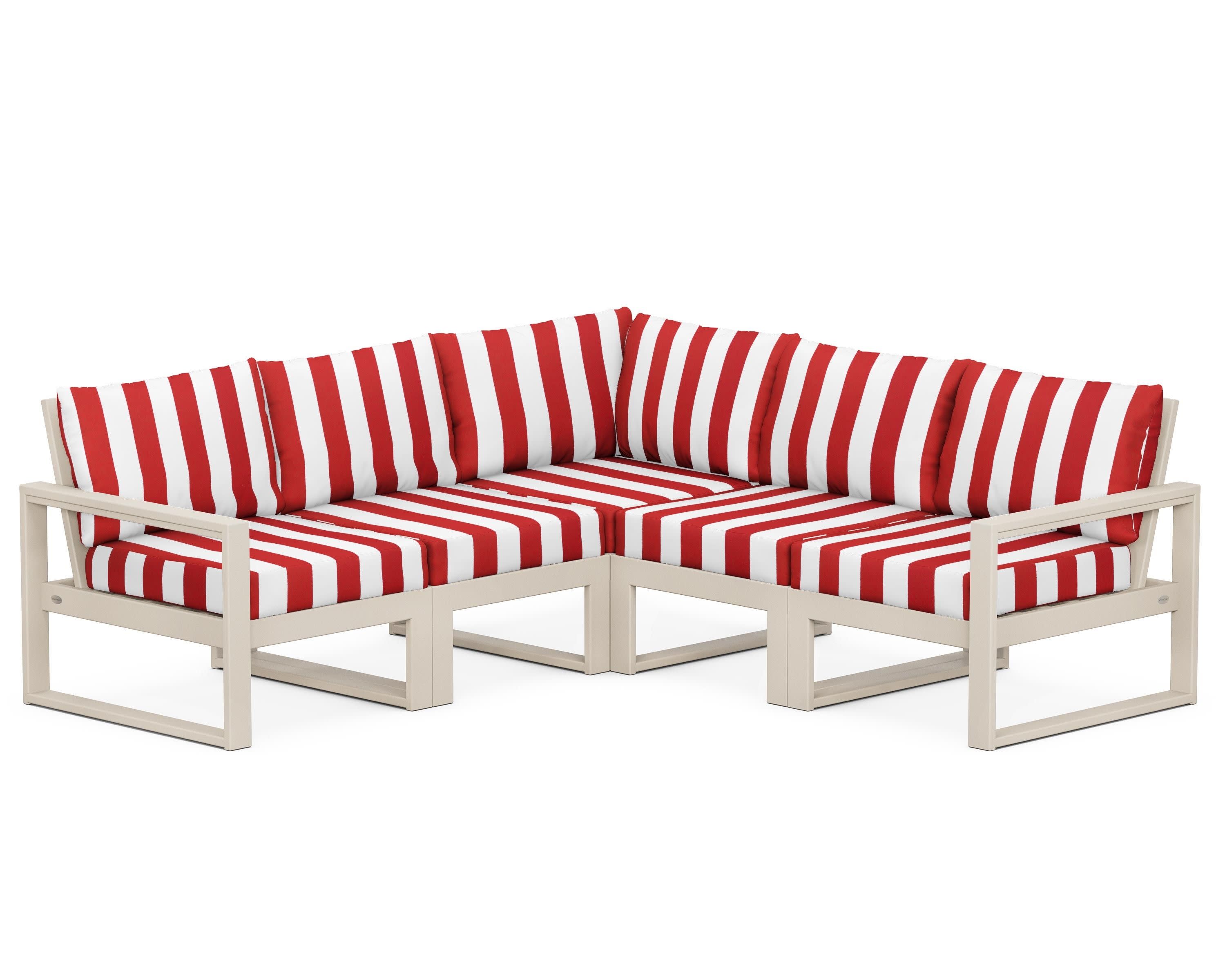 EDGE 5-Piece Modular Deep Seating Set in Sand / Cabana Stripe Crimson