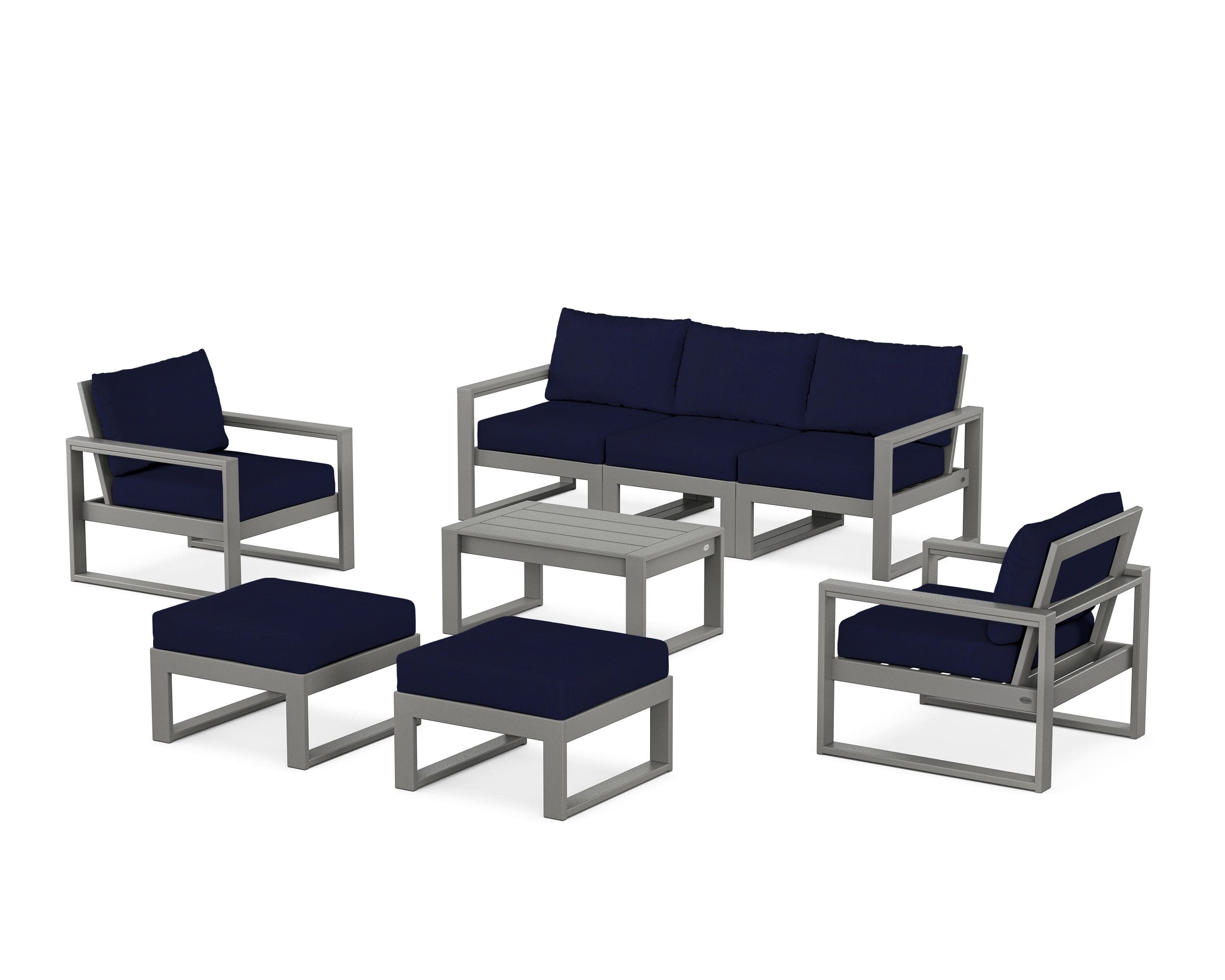 EDGE Sectional 8-Piece Lounge Sofa Set in Slate Grey / Navy