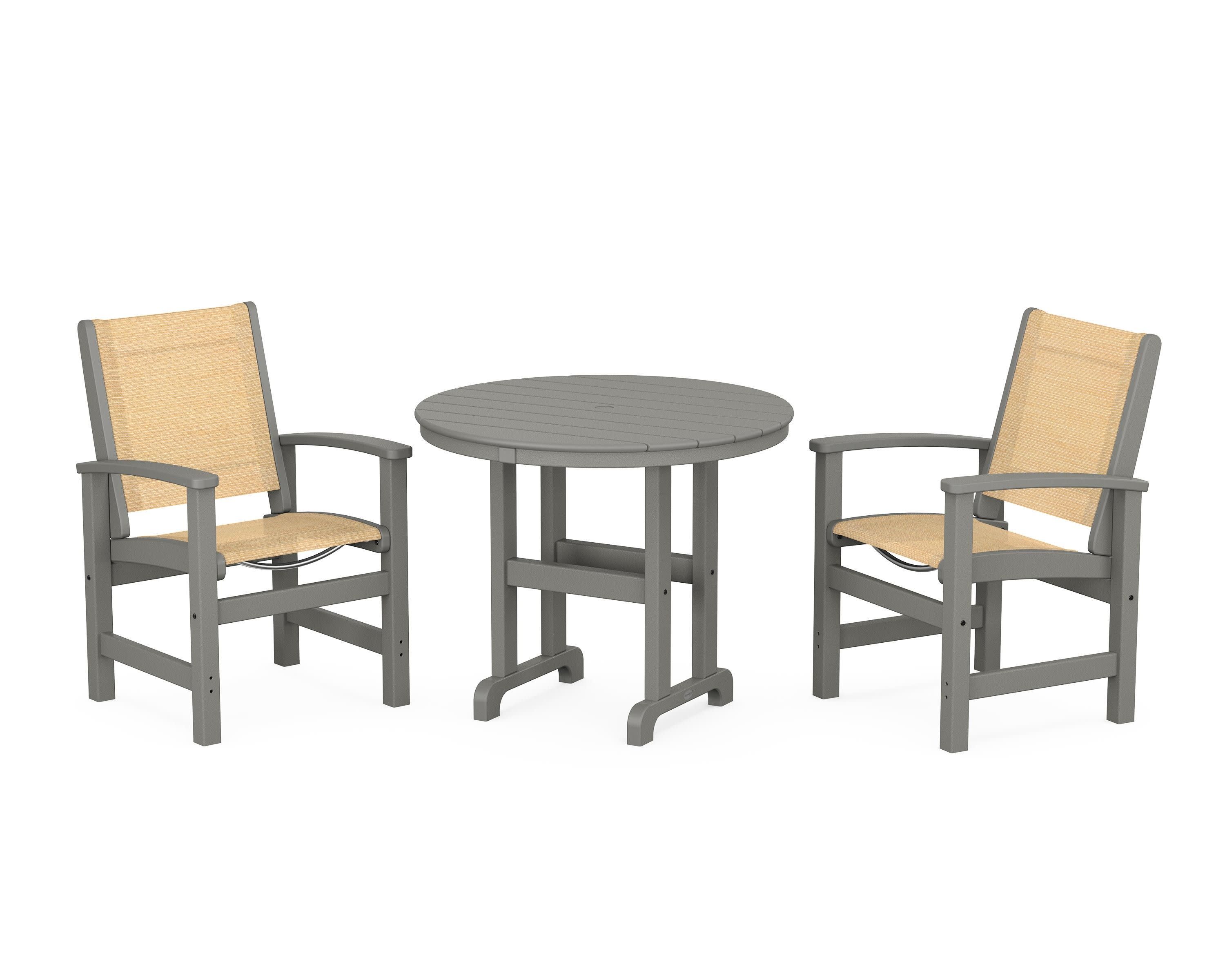 Coastal 3-Piece Round Dining Set in Slate Grey / Dupioni Apricot Sling