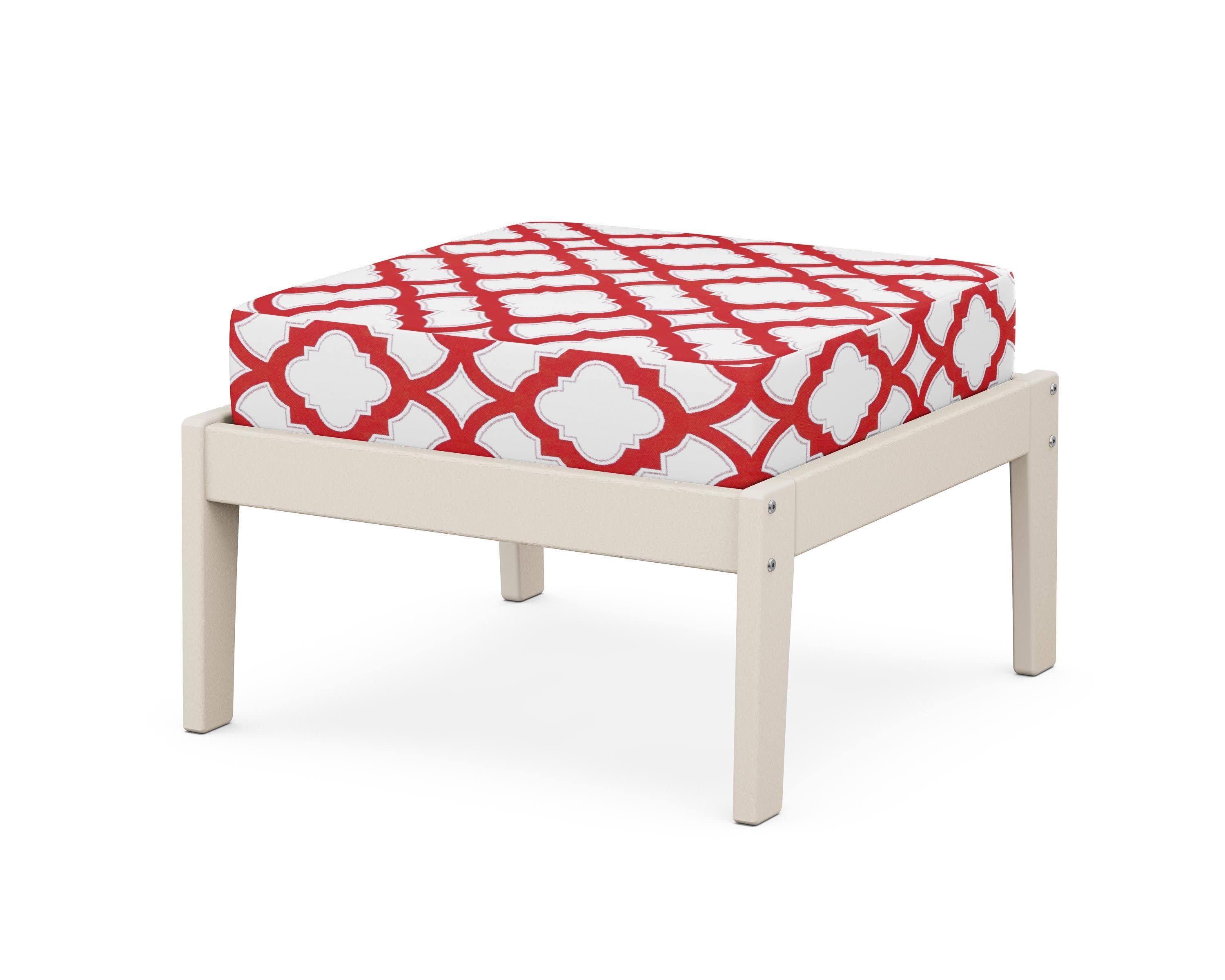 Deep Seating Ottoman in Sand / Trellis Crimson