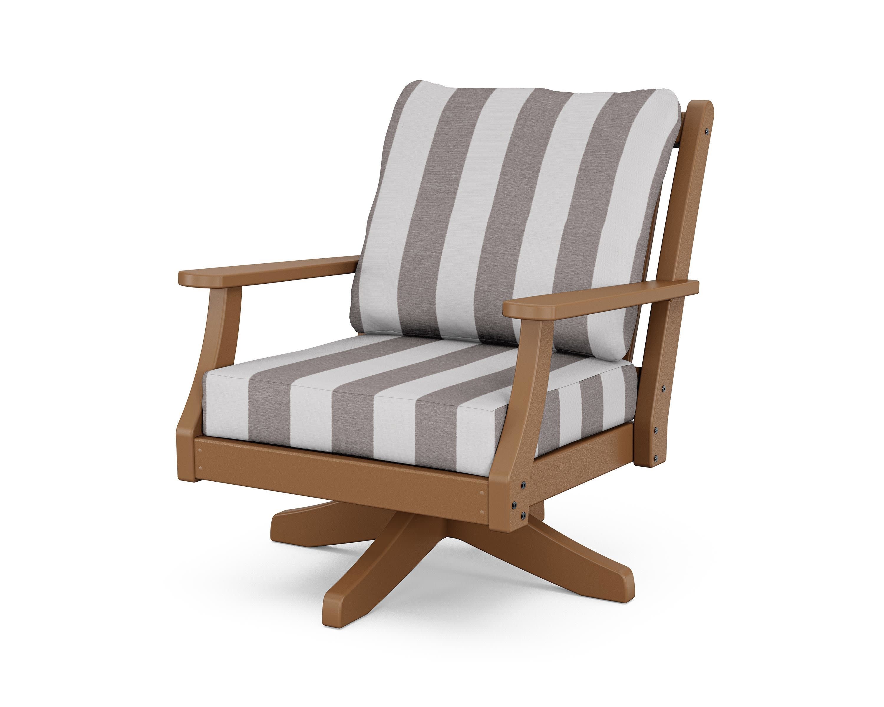 Wovendale Deep Seating Swivel Chair in Teak / Cabana Stripe Grey Mist
