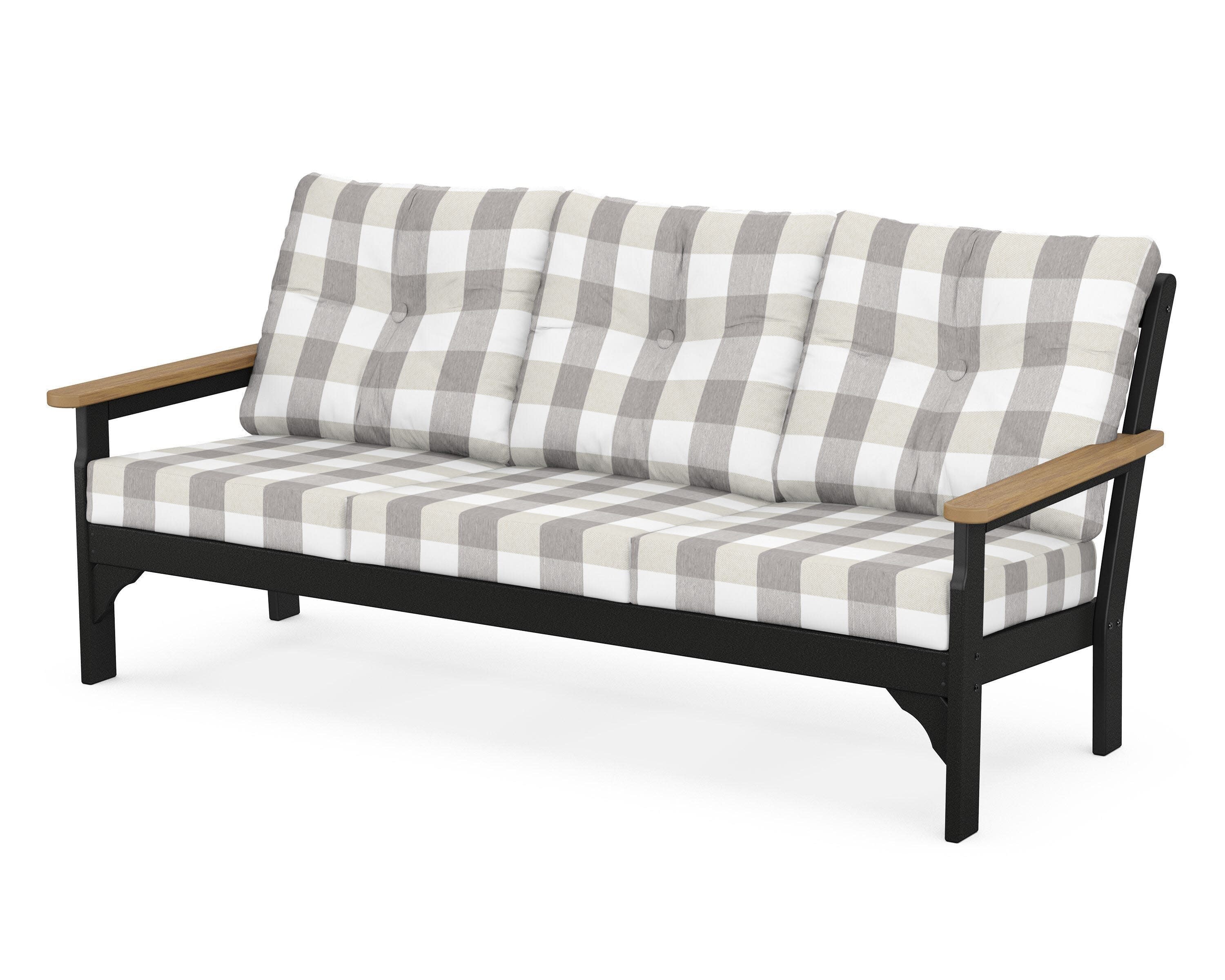 Vineyard Deep Seating Sofa in Black / Natural / Buffalo Plaid Grey Mist