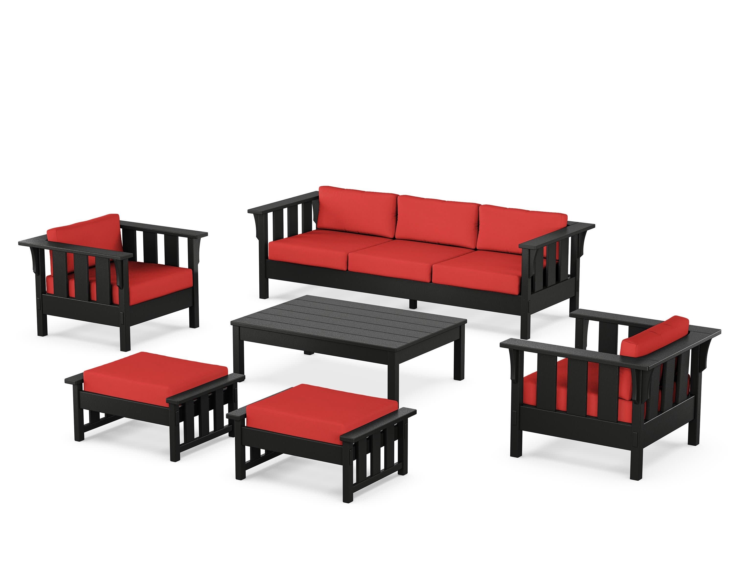 Acadia 6-Piece Lounge Sofa Set in Black / Crimson Linen