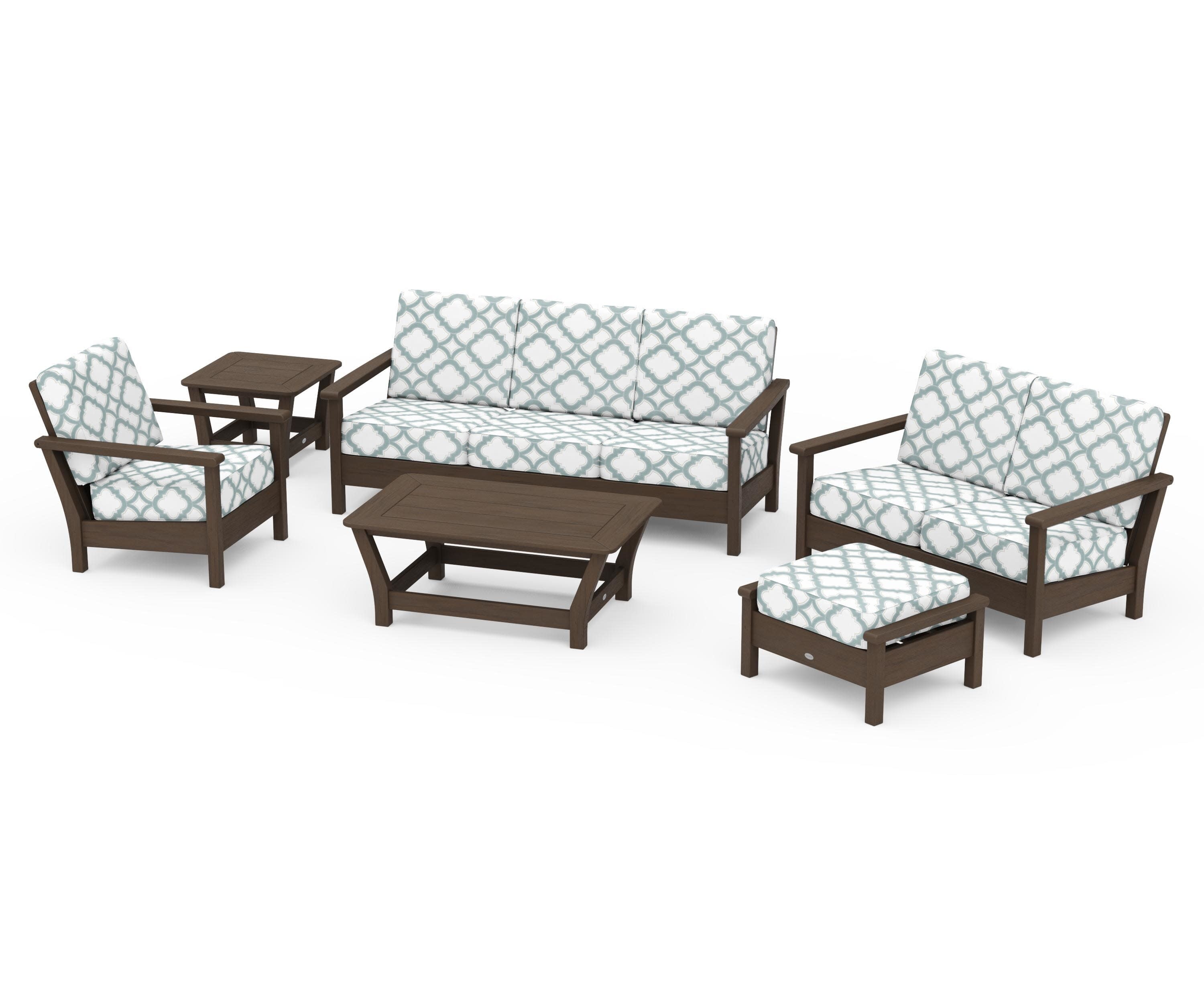 Harbour 6-Piece Outdoor Living Set in Kona / Trellis Glacier Spa