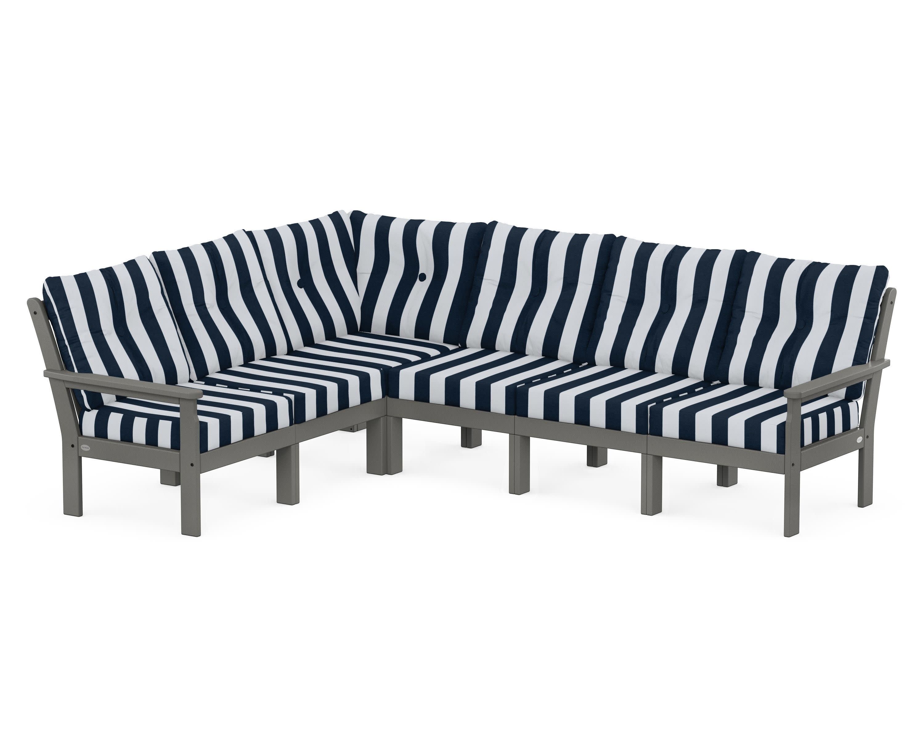 Vineyard 6-Piece Sectional in Slate Grey / Cabana Stripe Marine Indigo