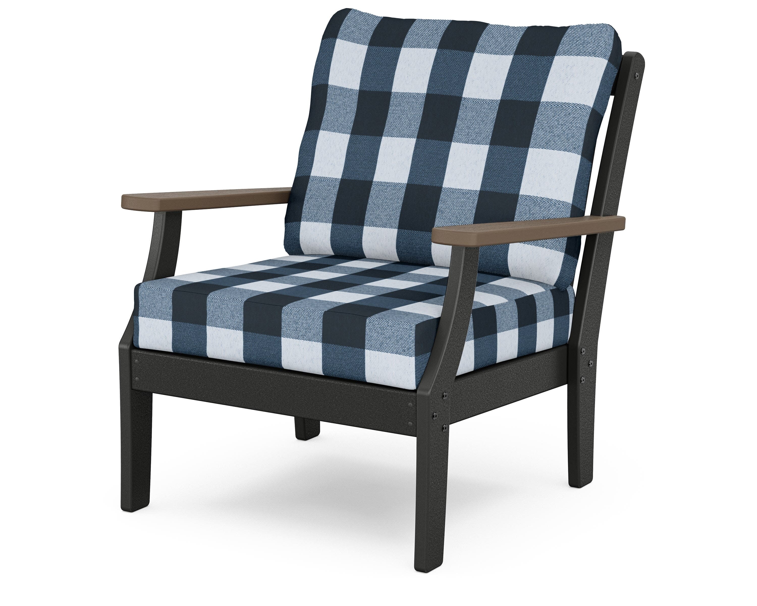 Braxton Deep Seating Chair in Black / Kona / Buffalo Plaid Marine Indigo