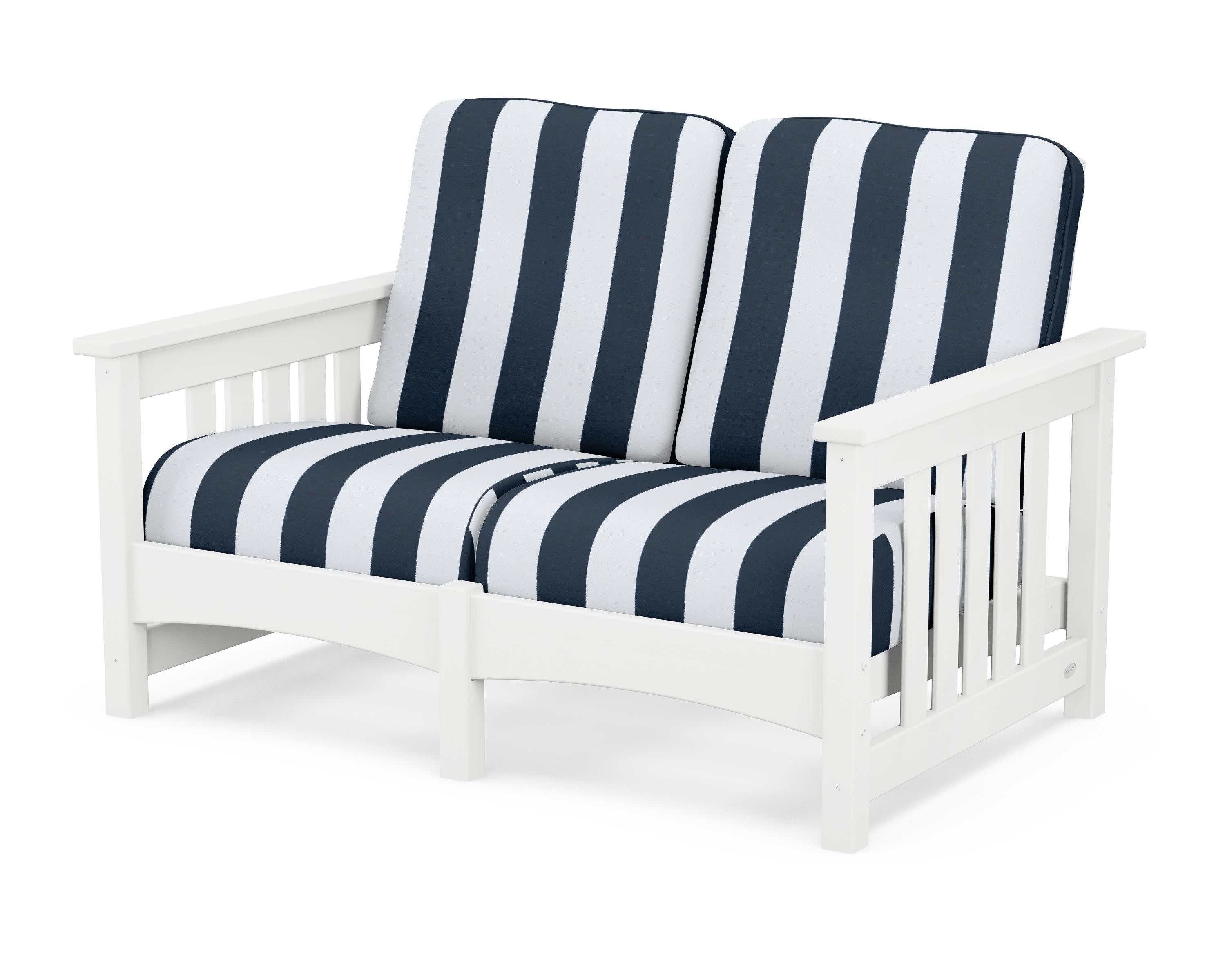 Club Mission Loveseat in White / Cabana Stripe Marine Indigo