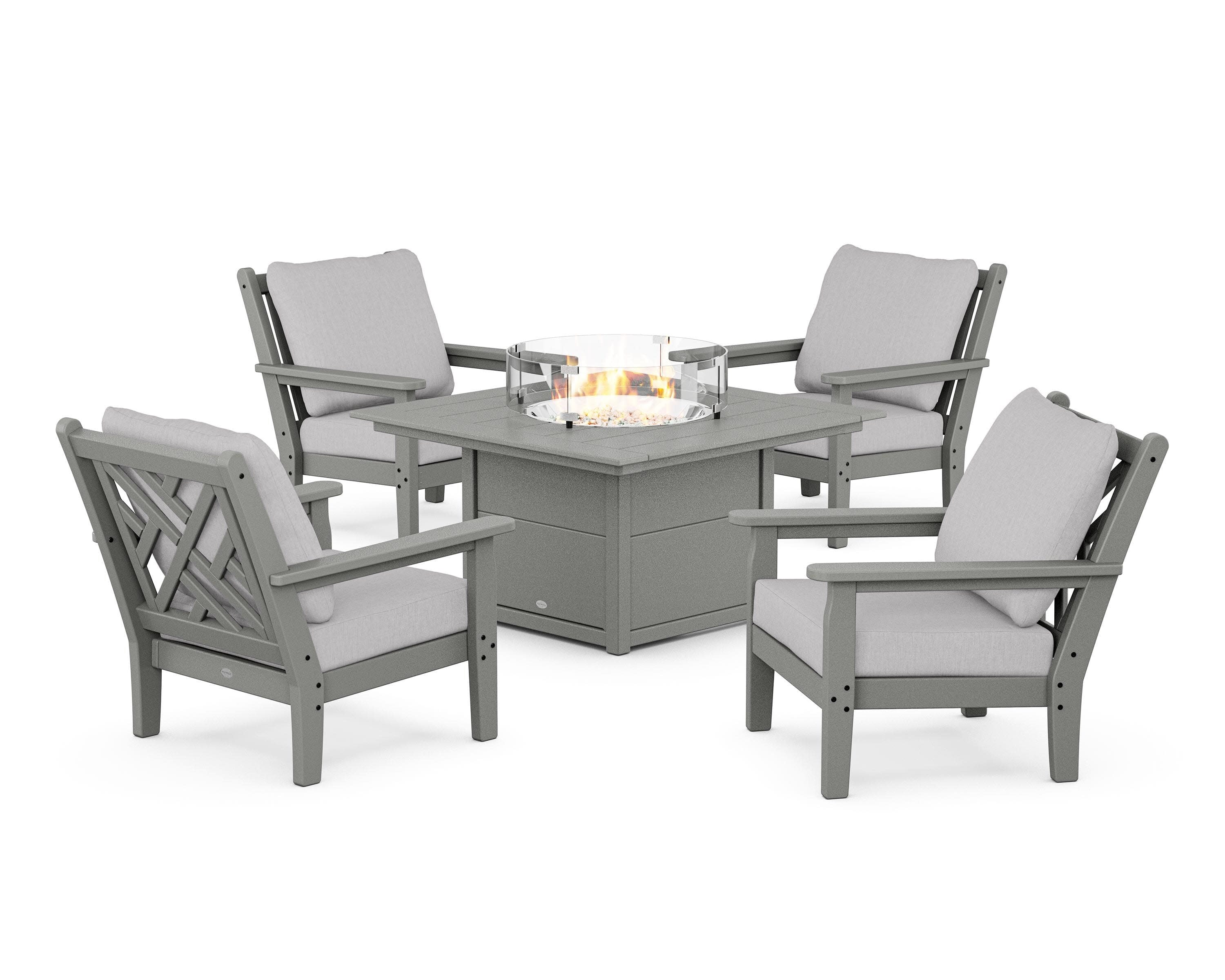 Chippendale 5-Piece Deep Seating Set with Fire Pit Table in Slate Grey / Granite