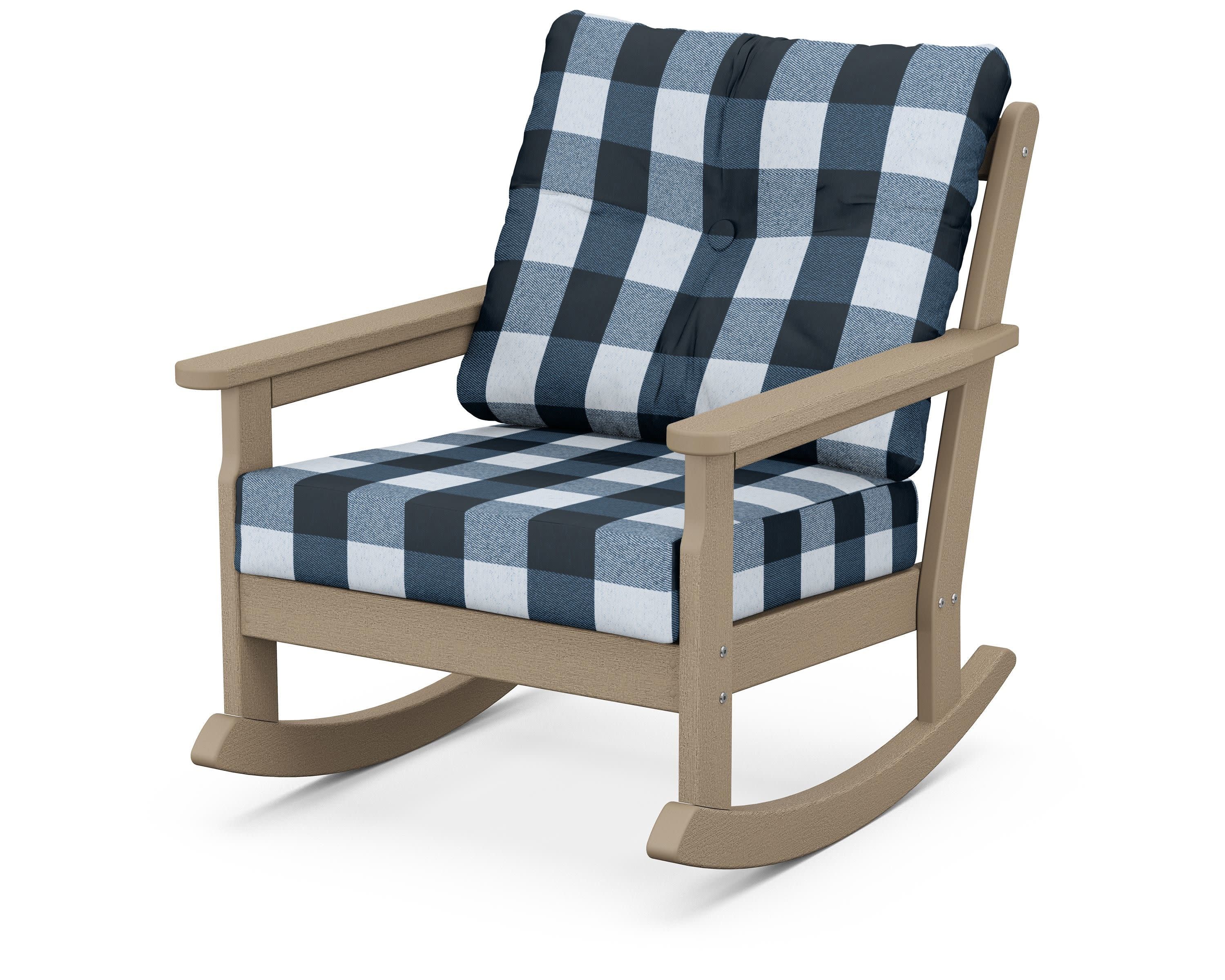 Vineyard Deep Seating Rocking Chair in Vintage Sahara / Buffalo Plaid Marine Indigo