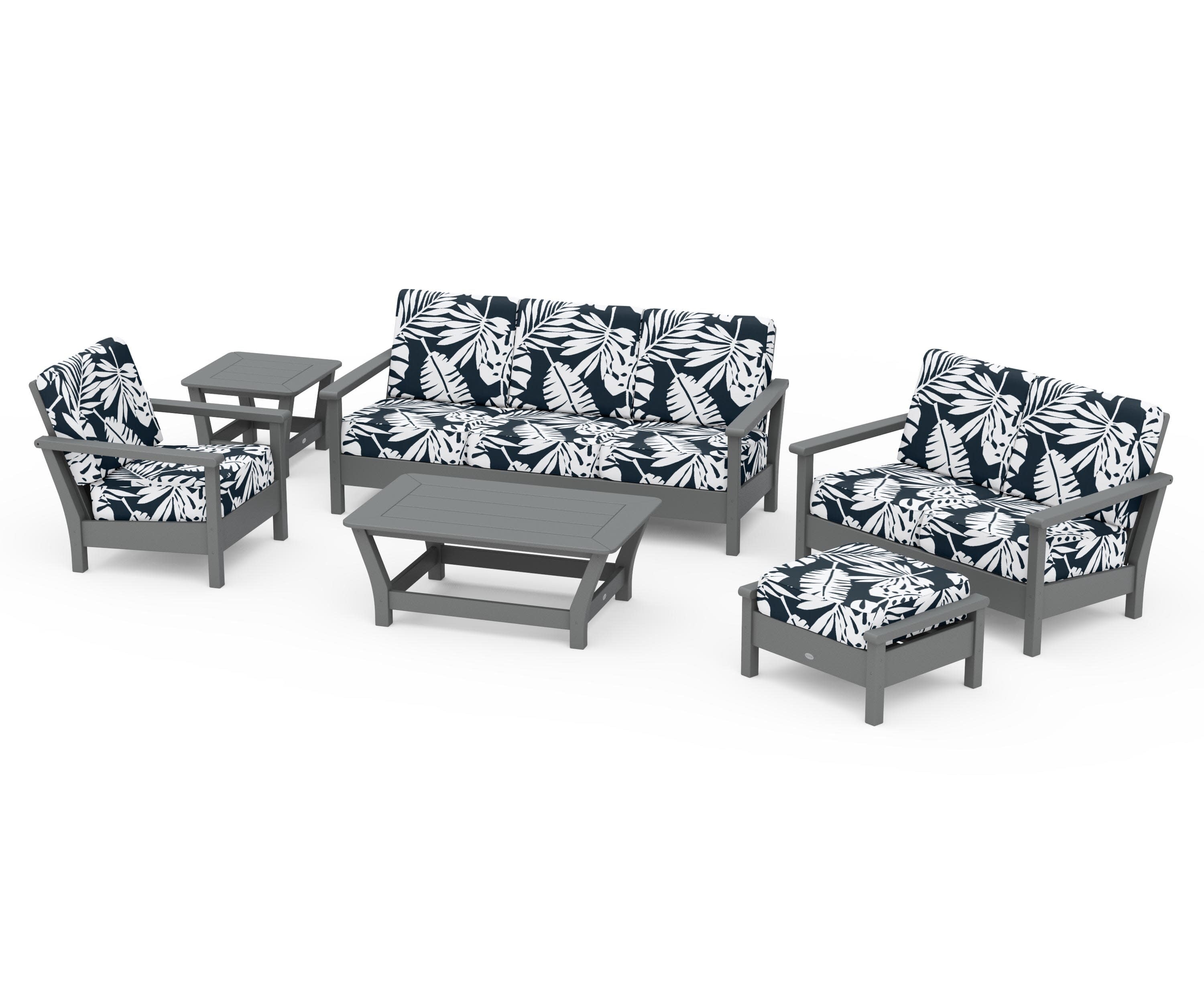 Harbour 6-Piece Outdoor Living Set in Slate Grey / Leaf Marine Indigo