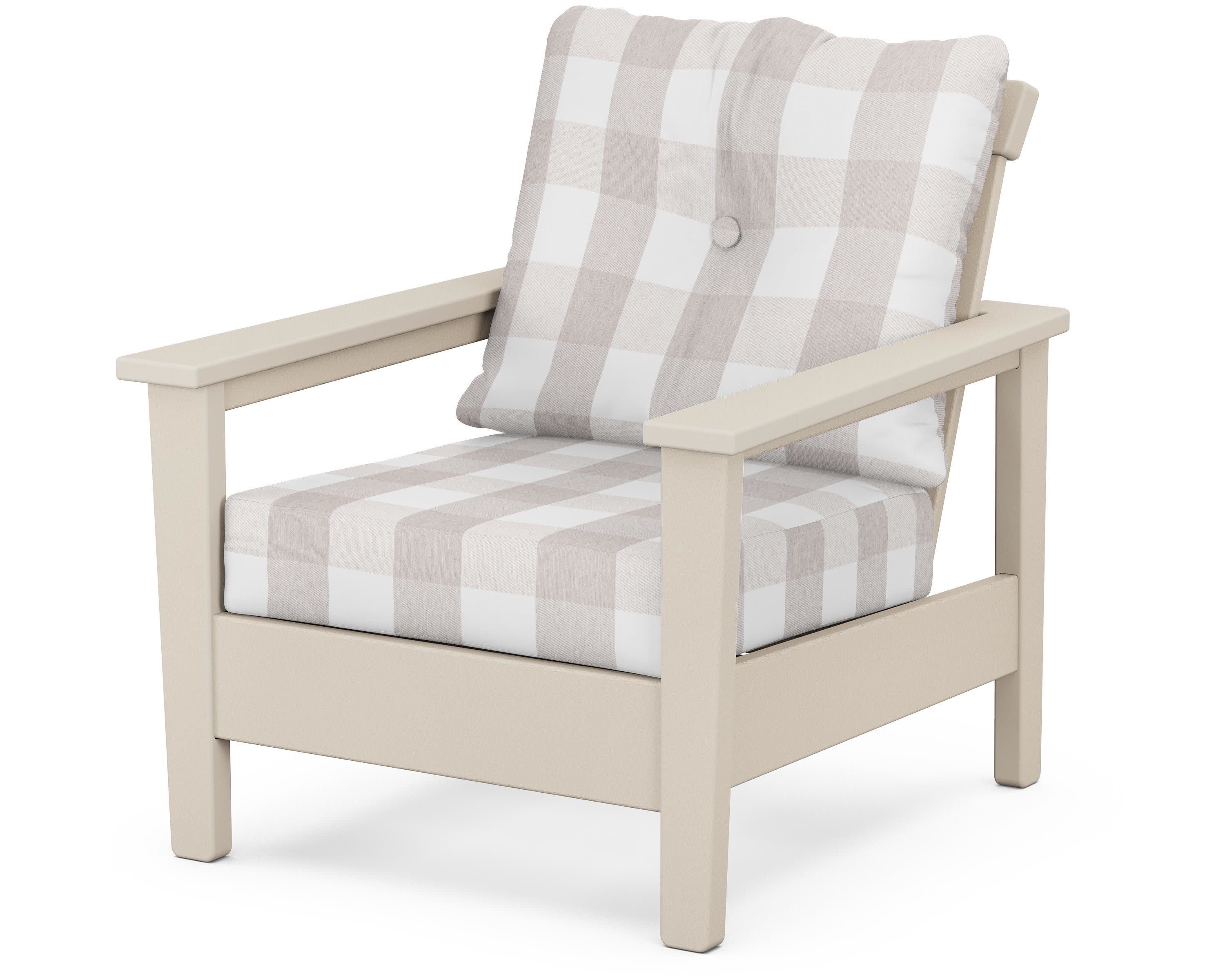 Prescott Deep Seating Chair in Sand / Buffalo Plaid Dune Burlap