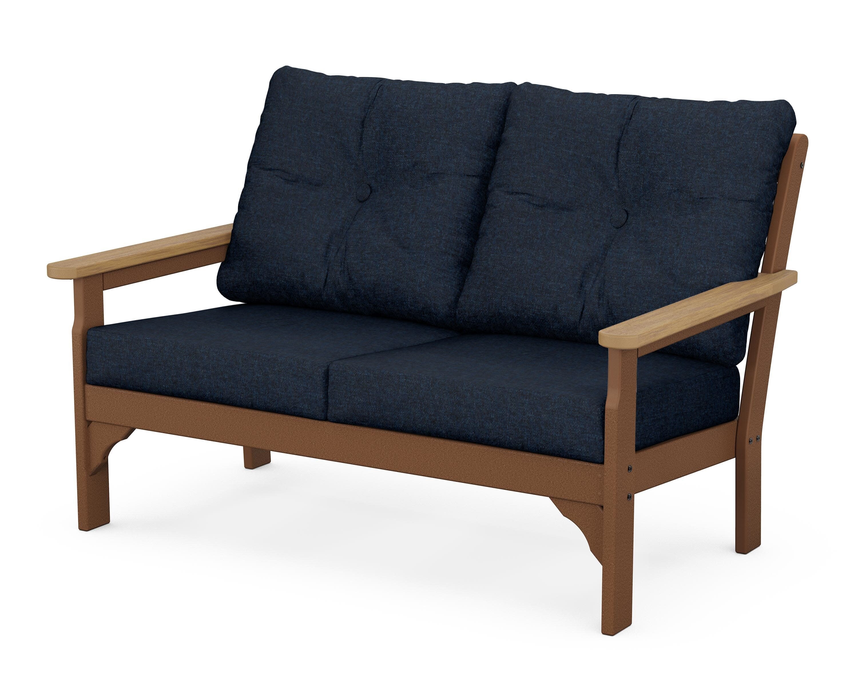 Vineyard Deep Seating Loveseat in Teak / Natural / Marine Indigo