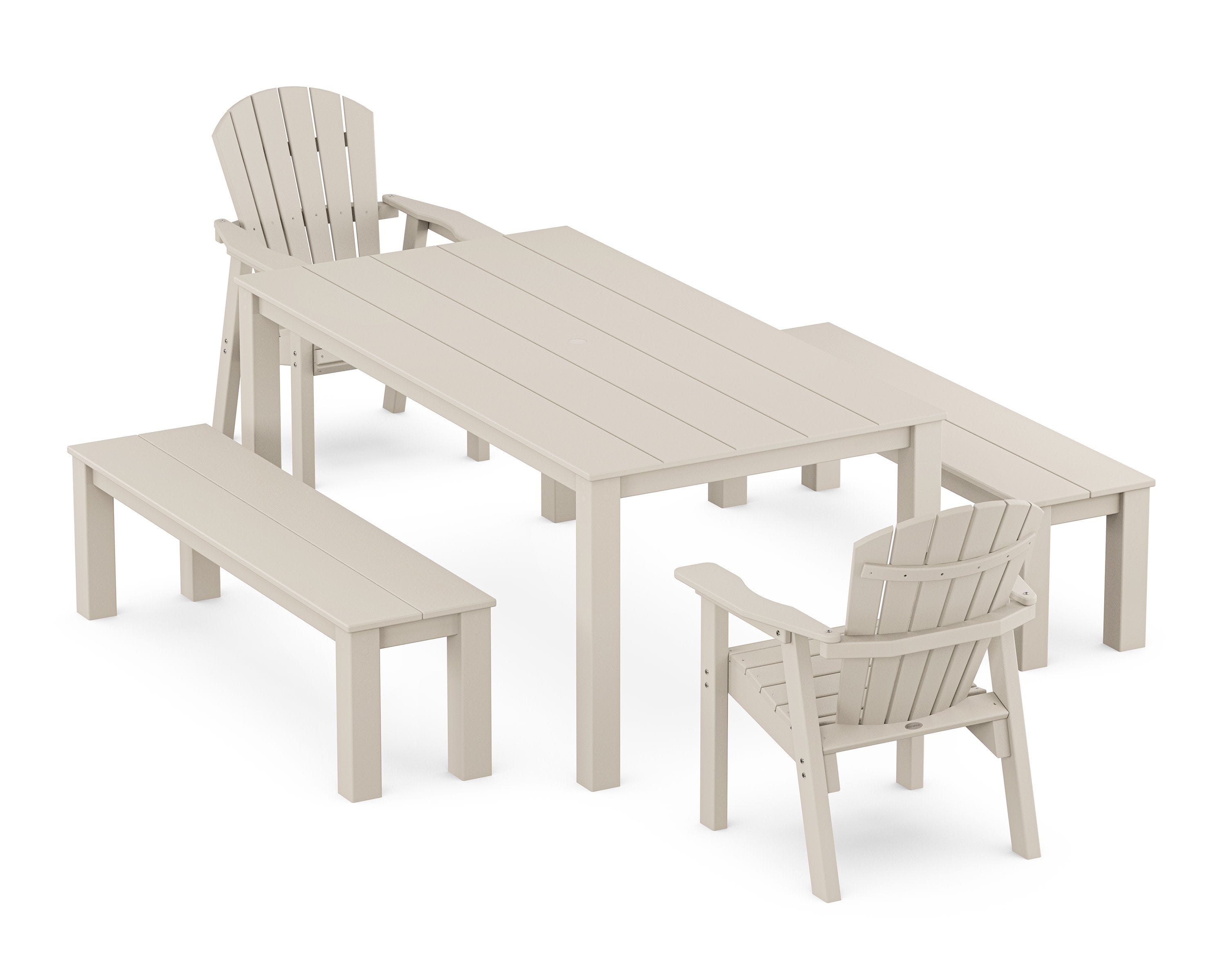 Seashell 5-Piece Parsons Dining Set with Benches in Sand