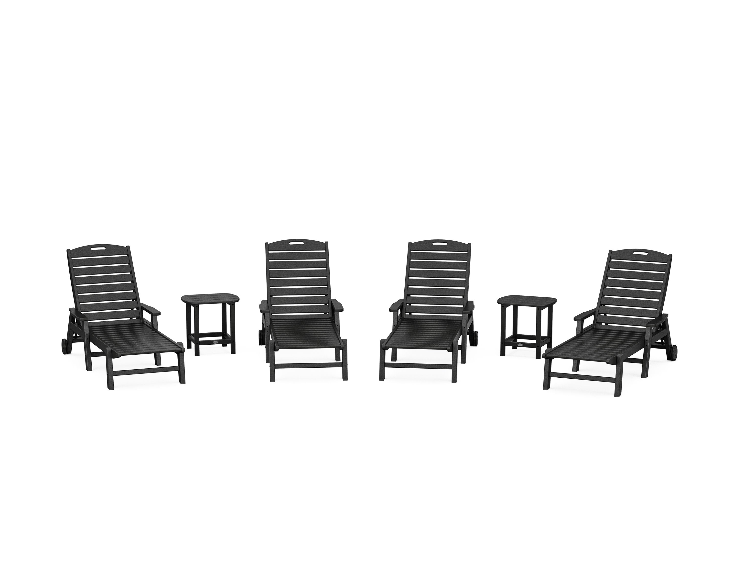 Nautical Chaise 6-Piece Set with Arms & Wheels in Black