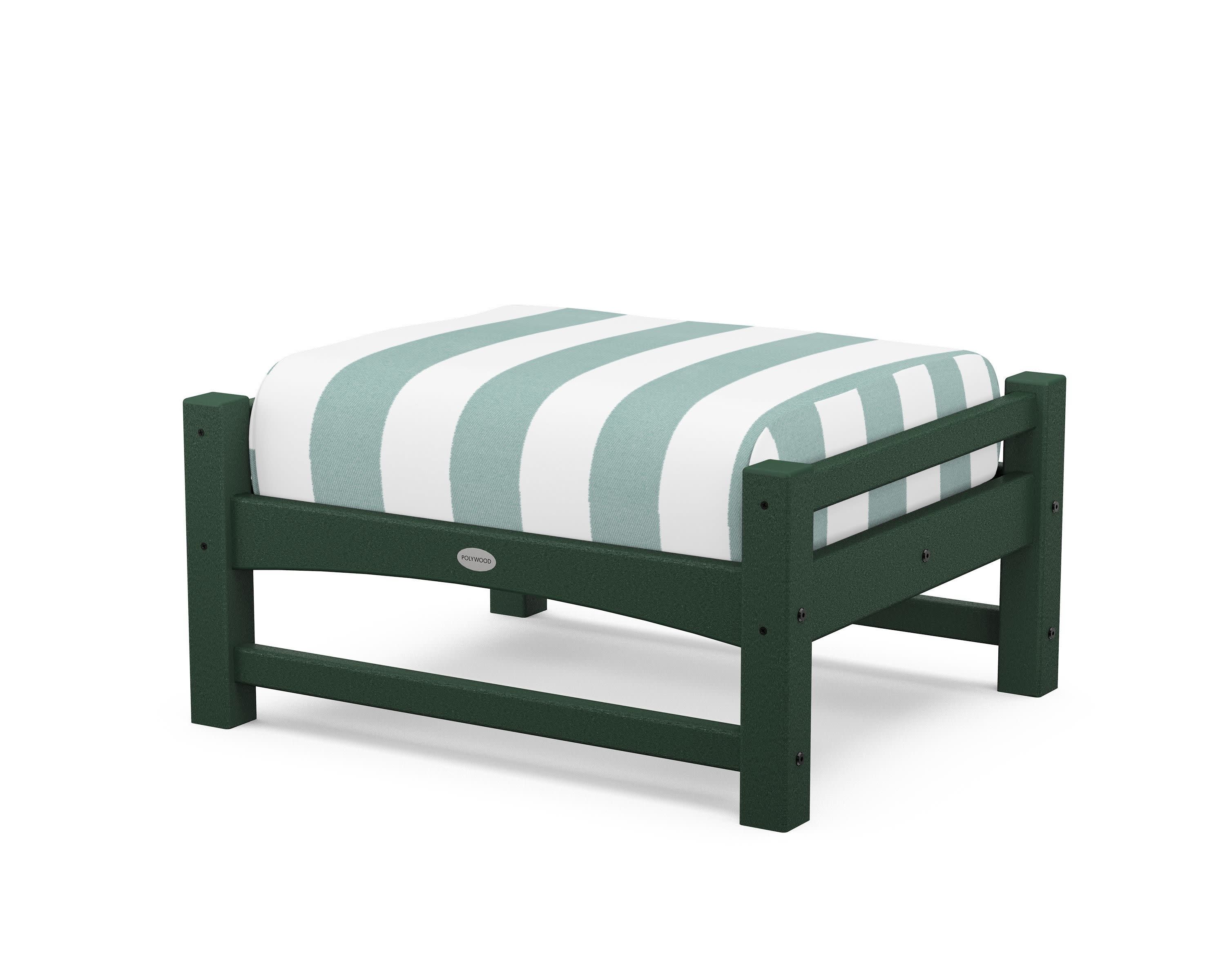 Club Ottoman in Green / Cabana Stripe Glacier Spa