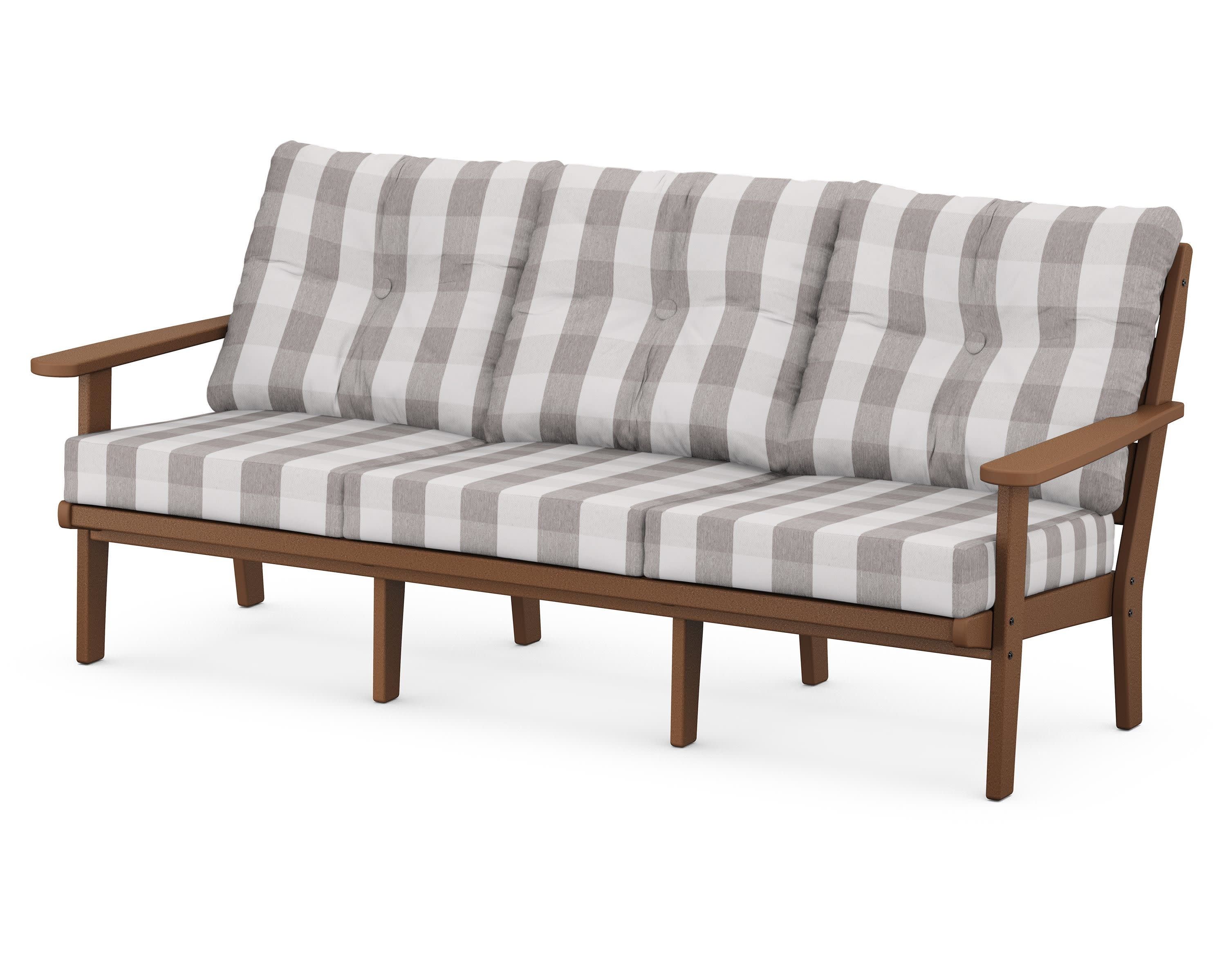 Lakeside Deep Seating Sofa in Teak / Buffalo Plaid Grey Mist