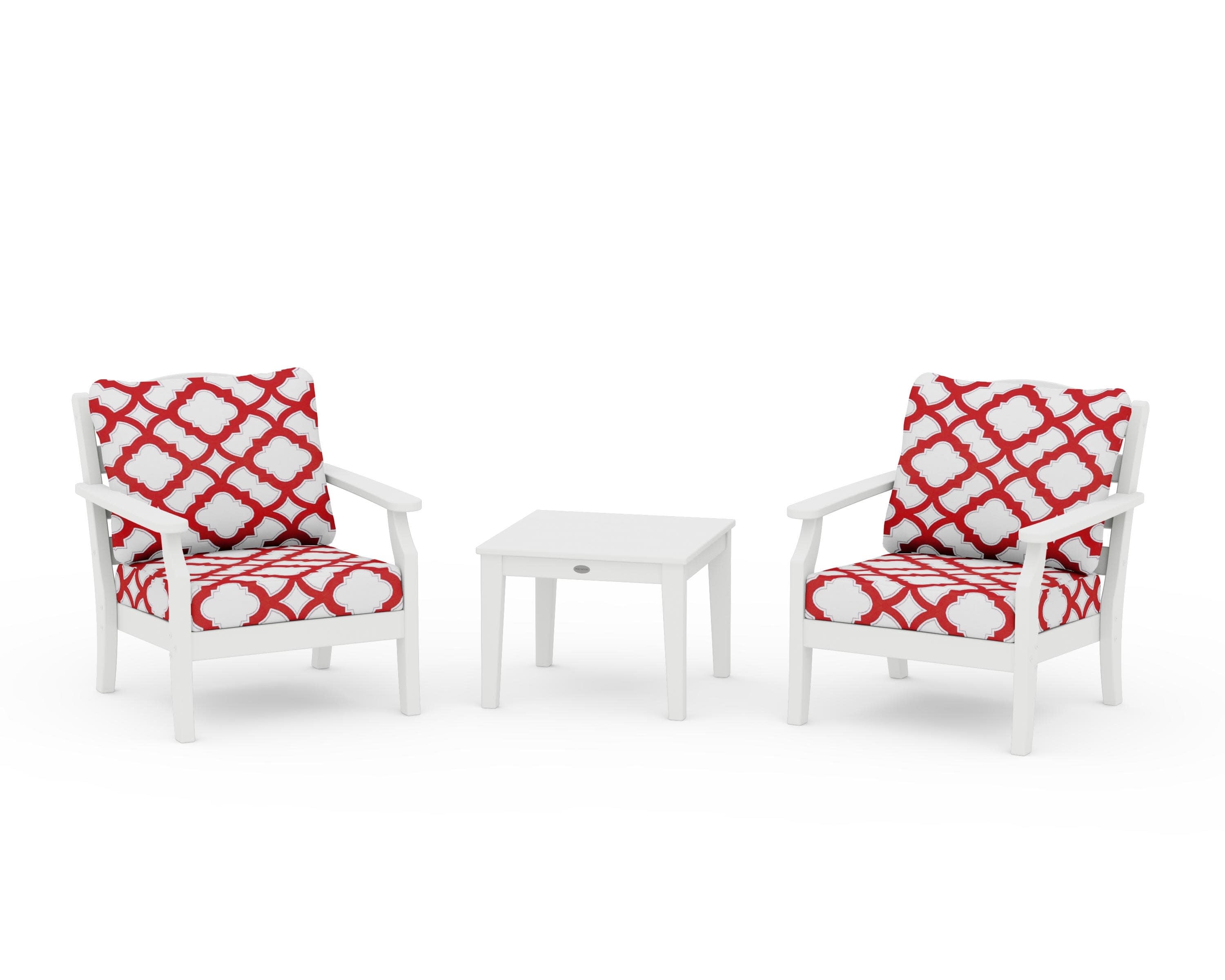 Savannah 3-Piece Deep Seating Set in White / Trellis Crimson