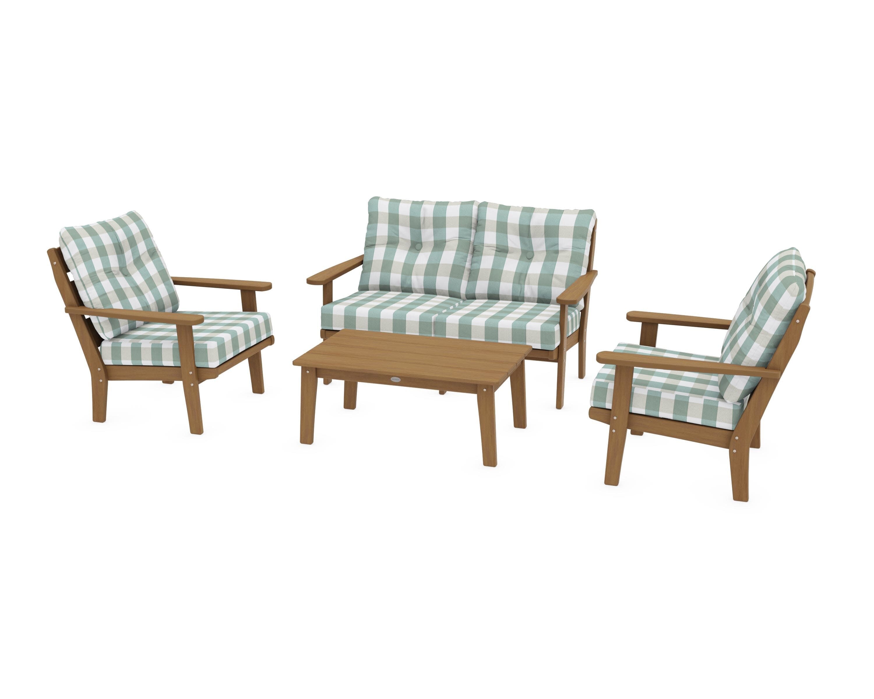 Lakeside 4-Piece Deep Seating Set in Natural / Buffalo Plaid Glacier Spa