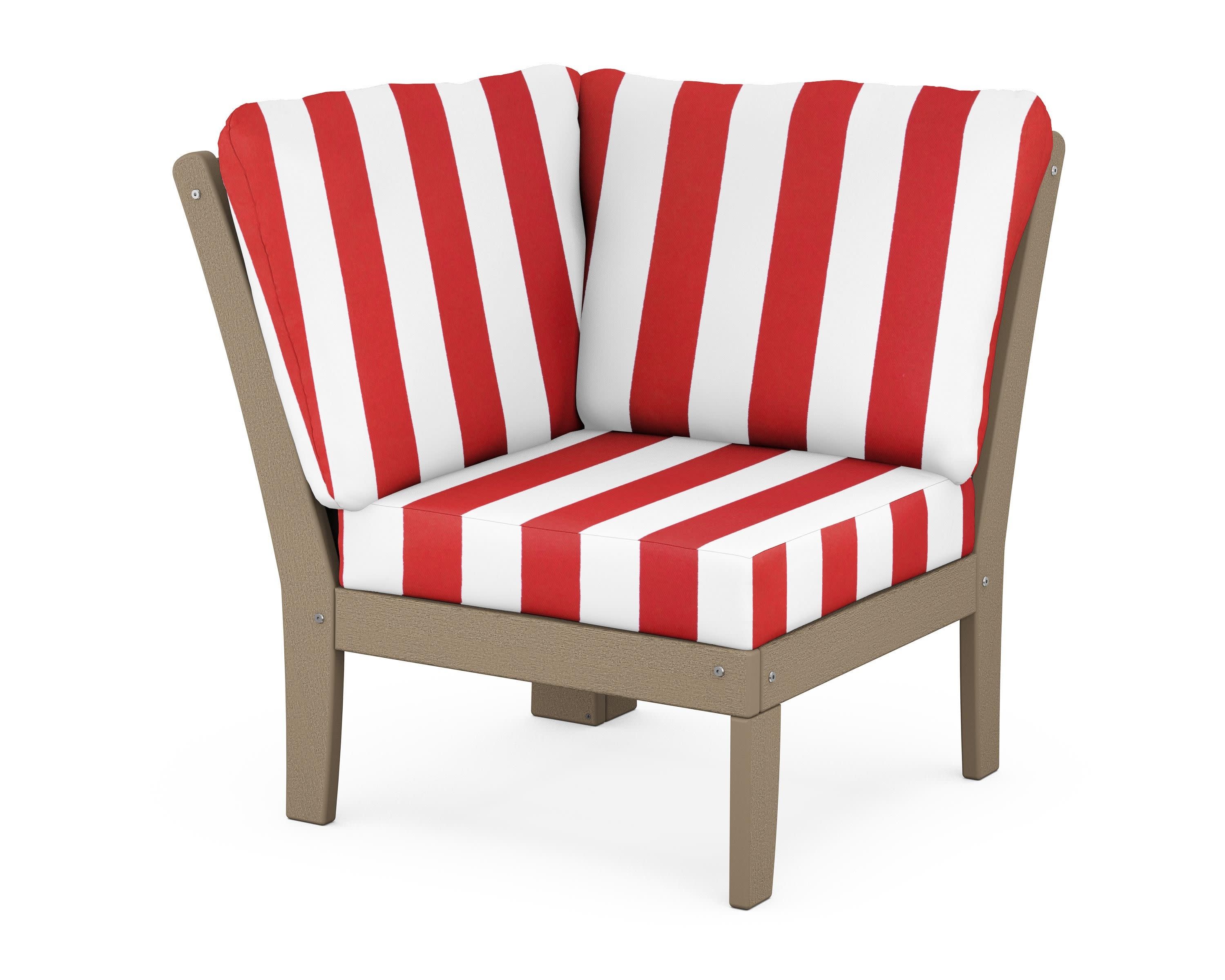 Braxton Modular Corner Chair in Vintage Sahara / Cabana Stripe Crimson