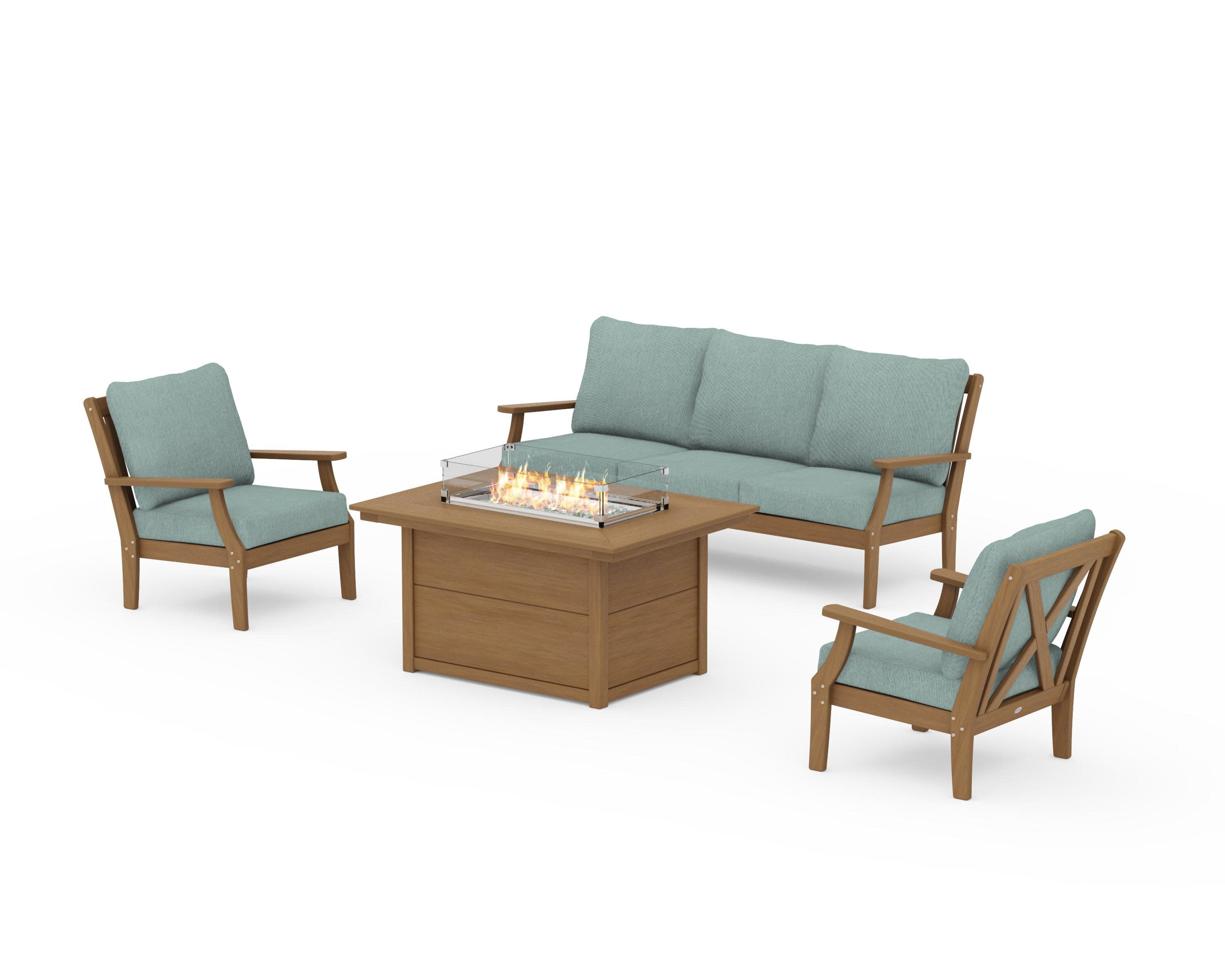 Braxton Deep Seating Fire Pit Table Set in Natural / Glacier Spa