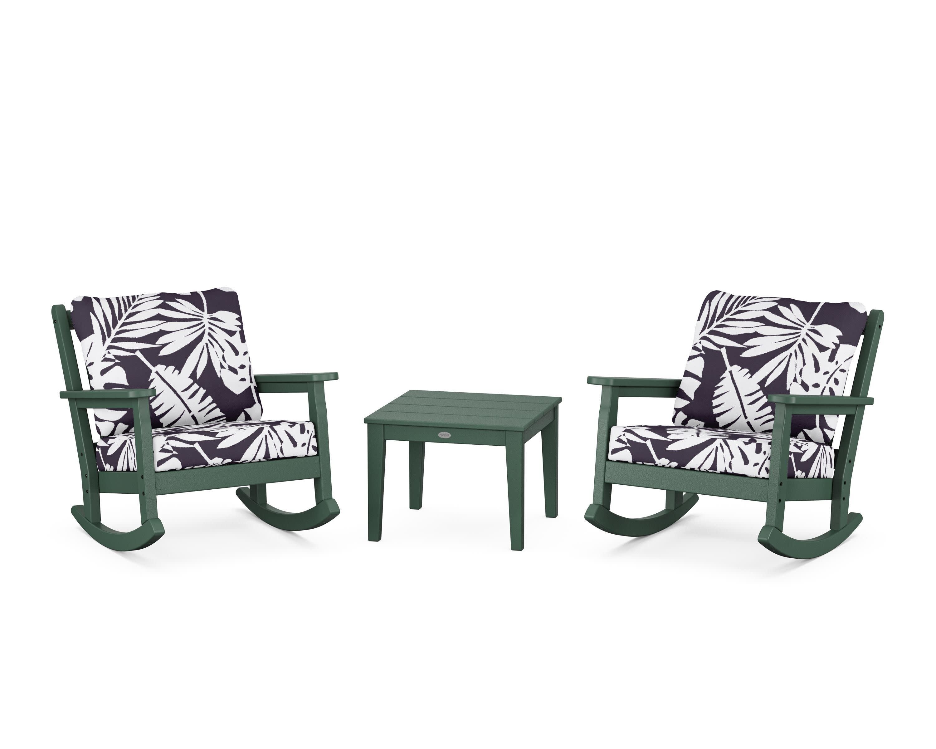 Chippendale 3-Piece Deep Seating Rocker Set in Green / Leaf Navy