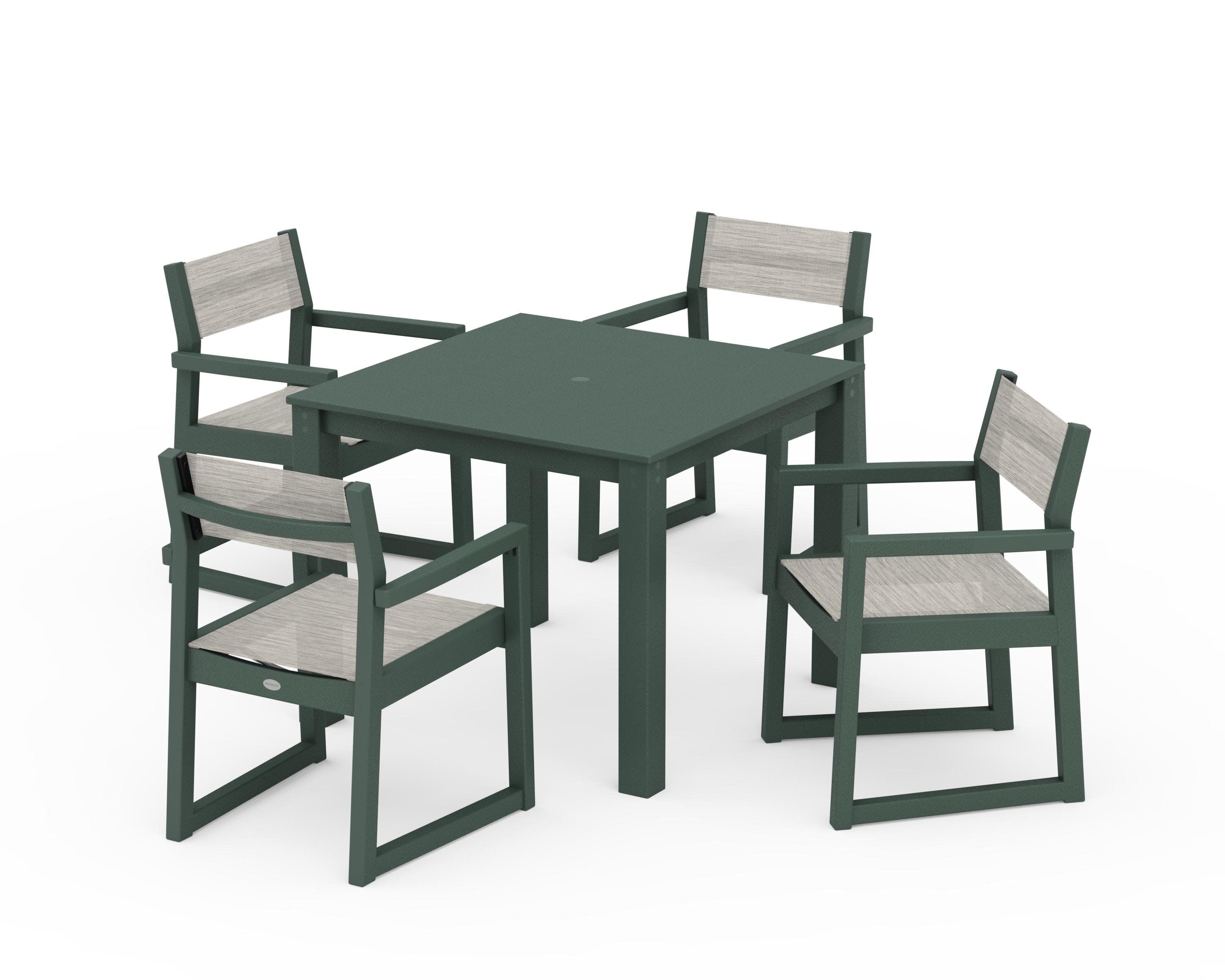 EDGE Sling Arm Chair 5-Piece Parsons Dining Set in Green / Birch Sling
