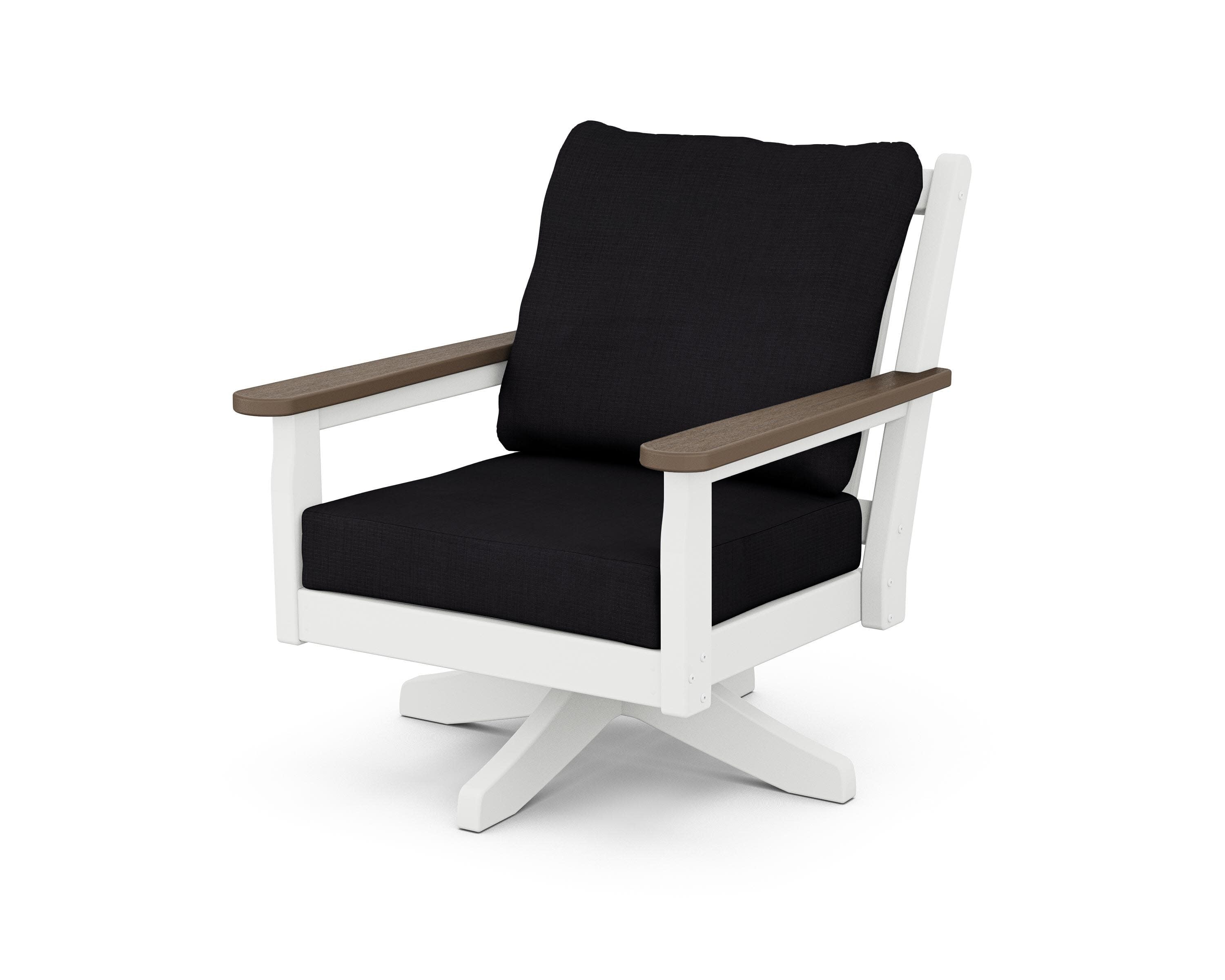 Chippendale Deep Seating Swivel Chair in White / Kona / Midnight Linen