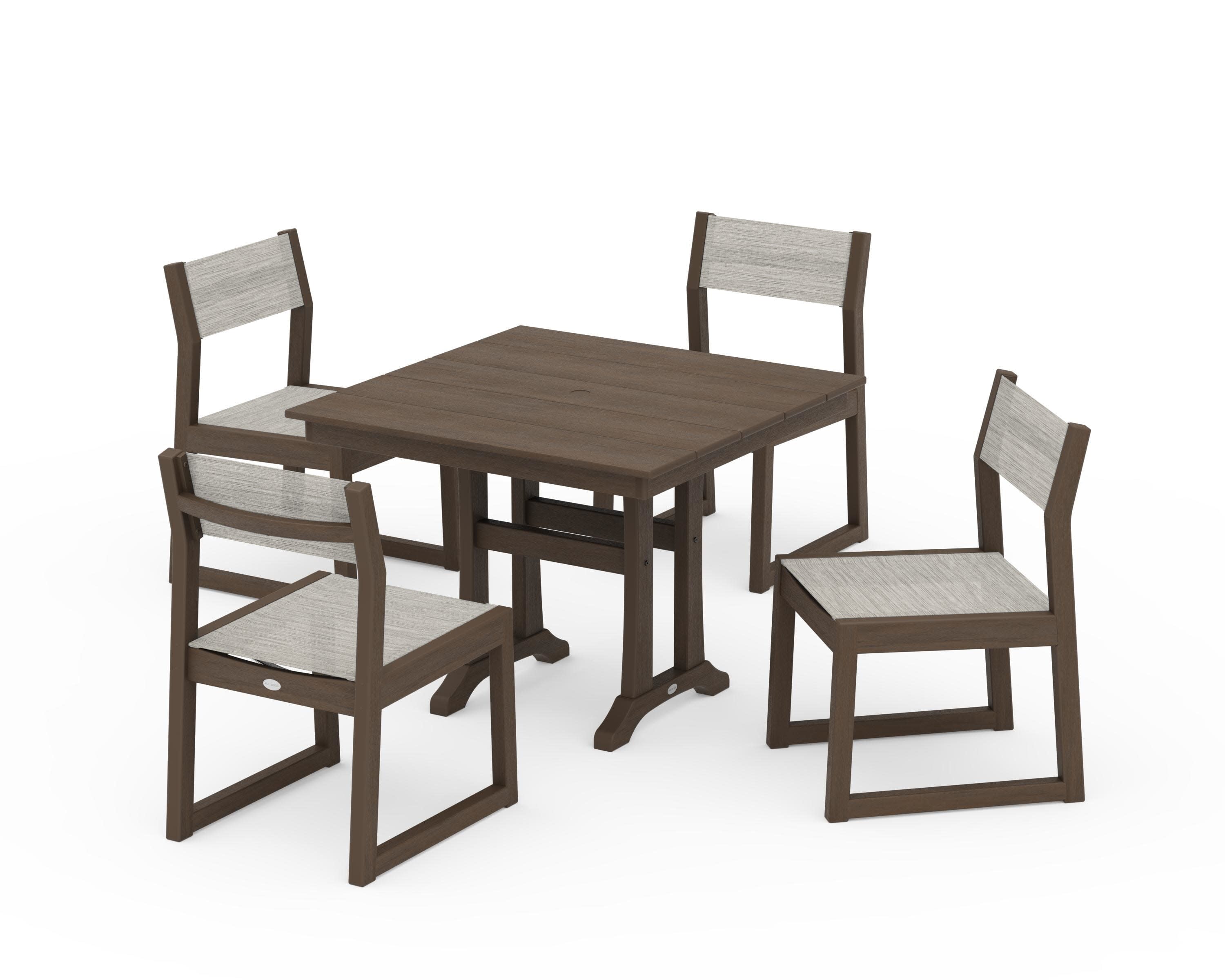 EDGE Sling 5-Piece Farmhouse Trestle Side Chair Dining Set in Kona / Birch Sling