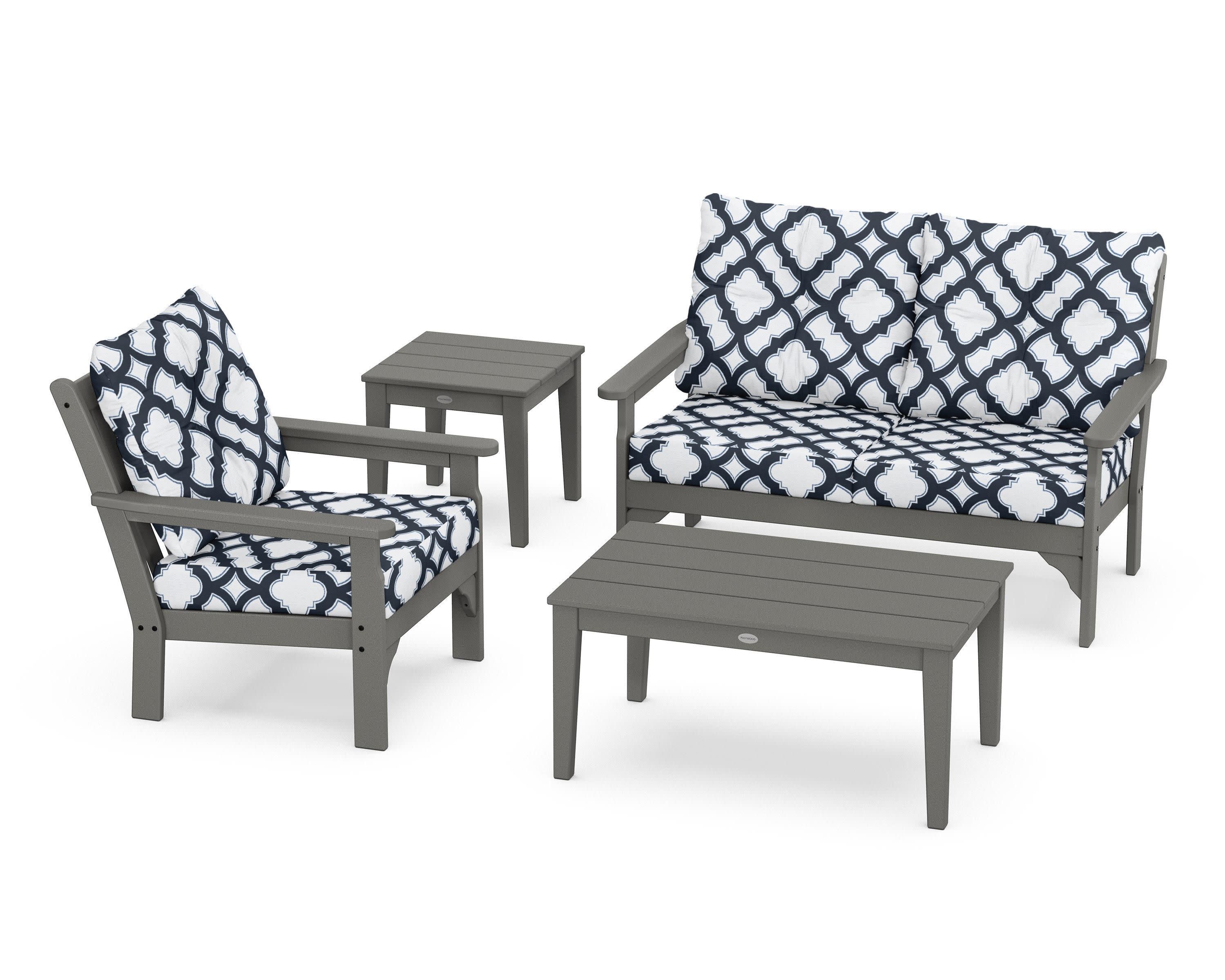 Vineyard 4-Piece Deep Seating Set in Slate Grey / Trellis Marine Indigo