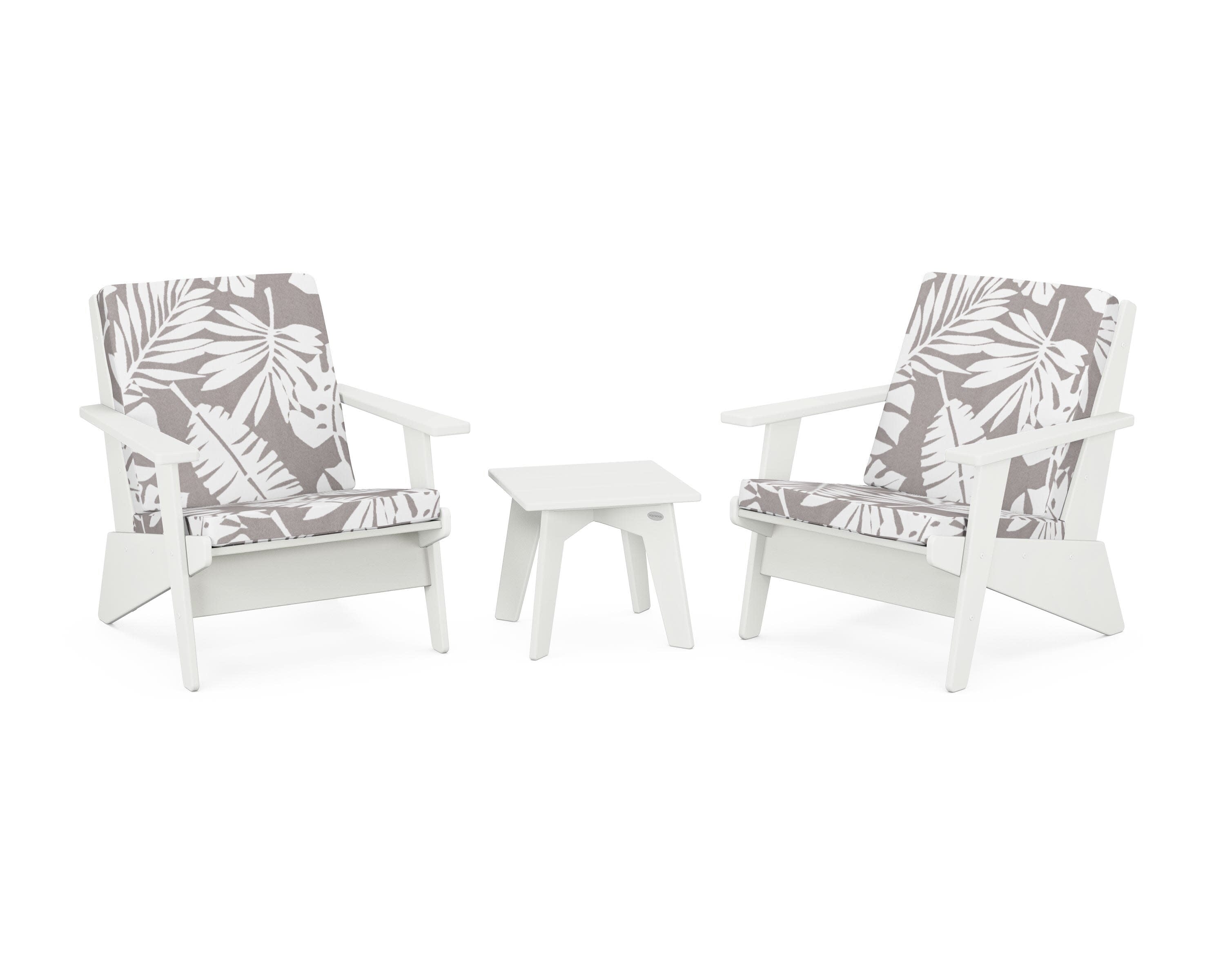 Riviera Modern Lounge 3-Piece Set in Vintage White / Leaf Grey Mist
