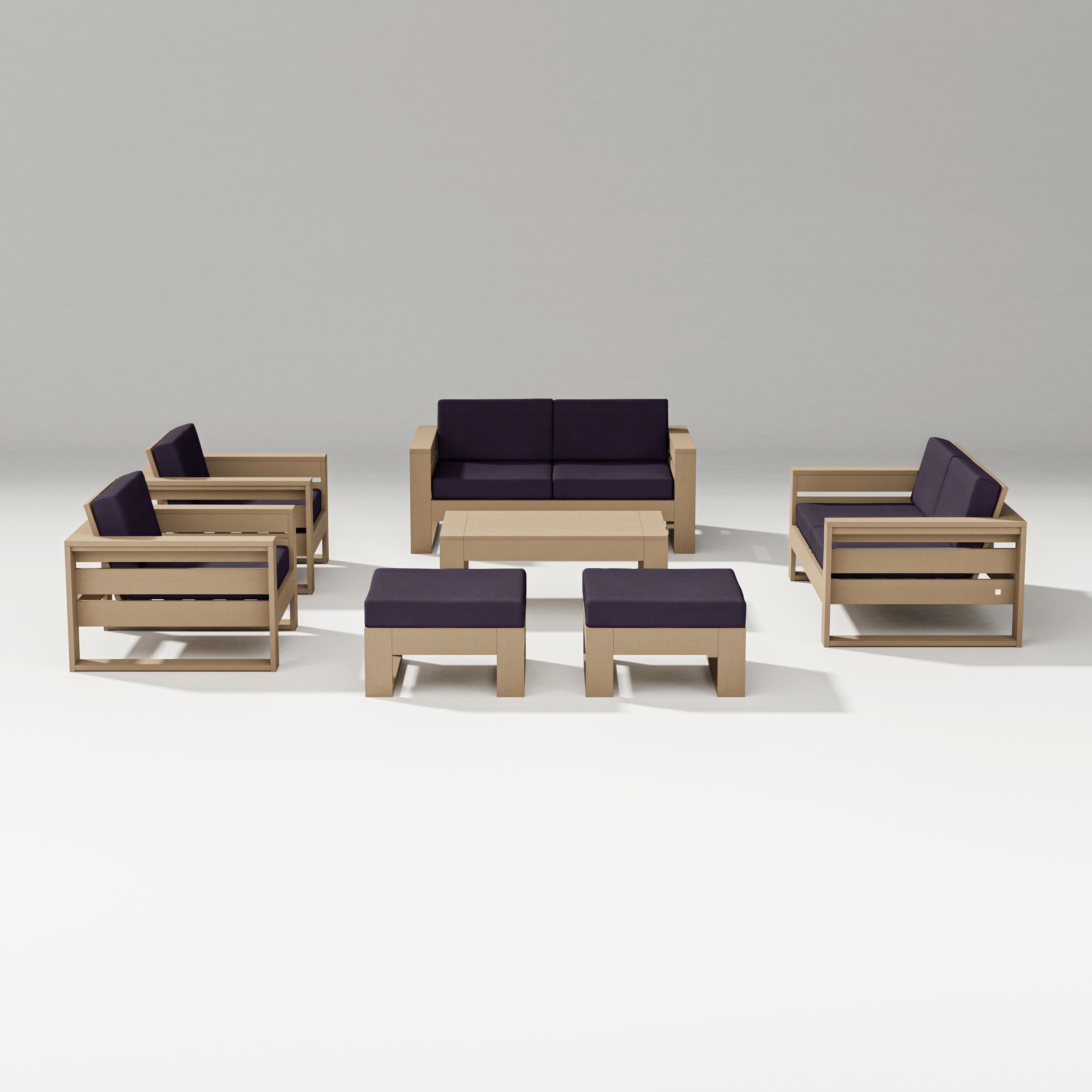 Latitude 7-Piece Lounge Loveseat Set in Vintage Sahara / Navy Linen