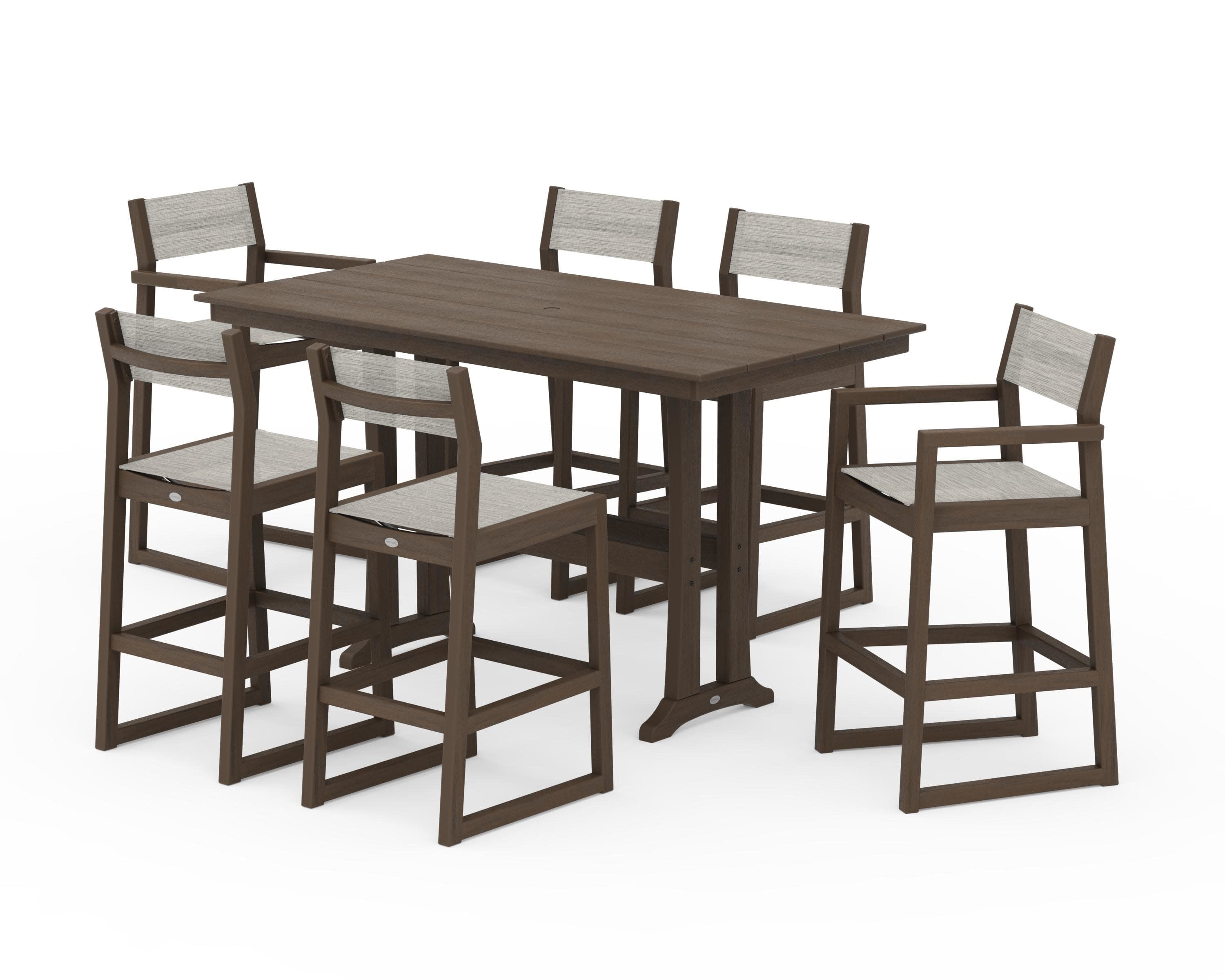 EDGE Sling 7-Piece Farmhouse Bar Set with Trestle Legs in Kona / Birch Sling