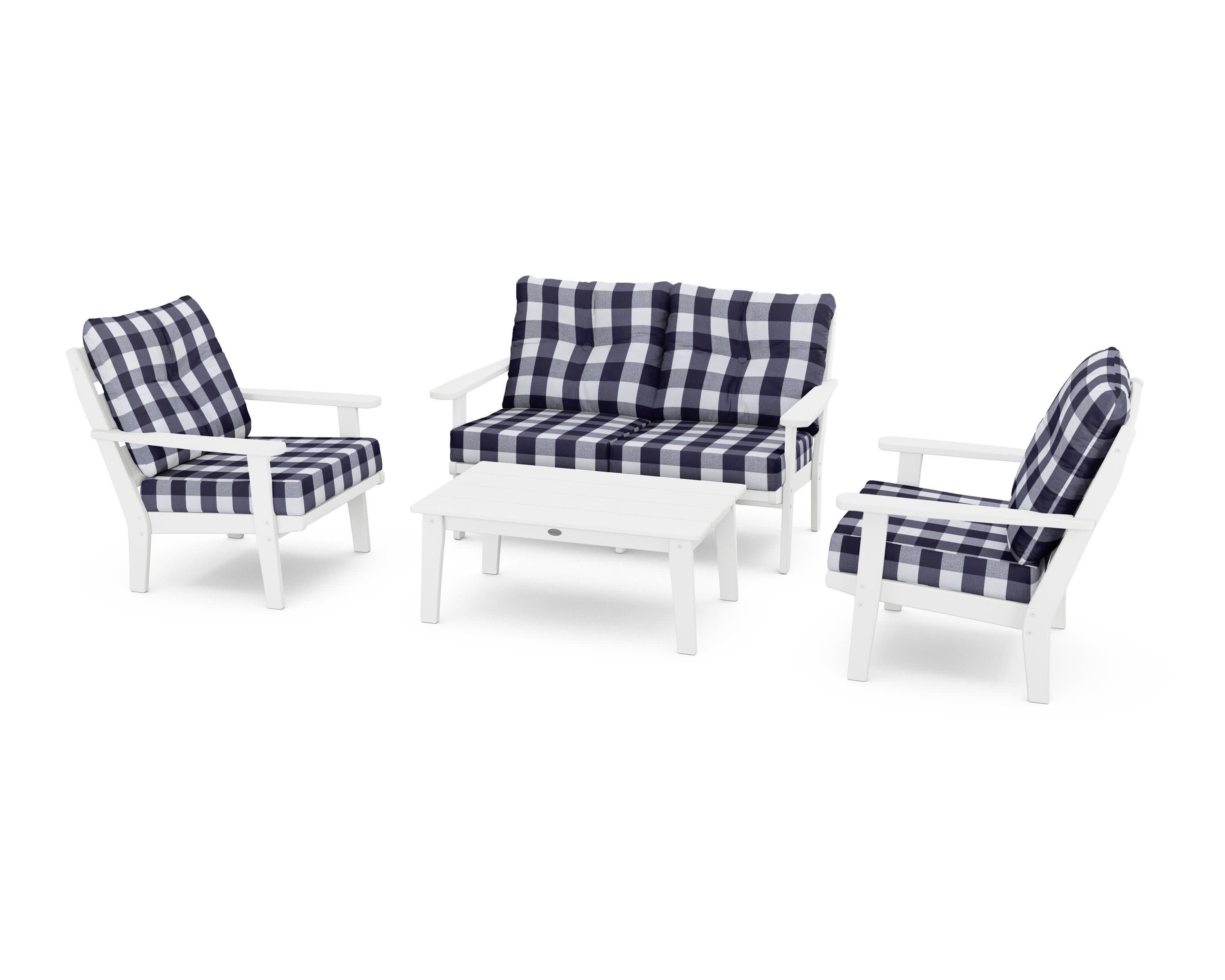 Lakeside 4-Piece Deep Seating Set in White / Buffalo Plaid Navy