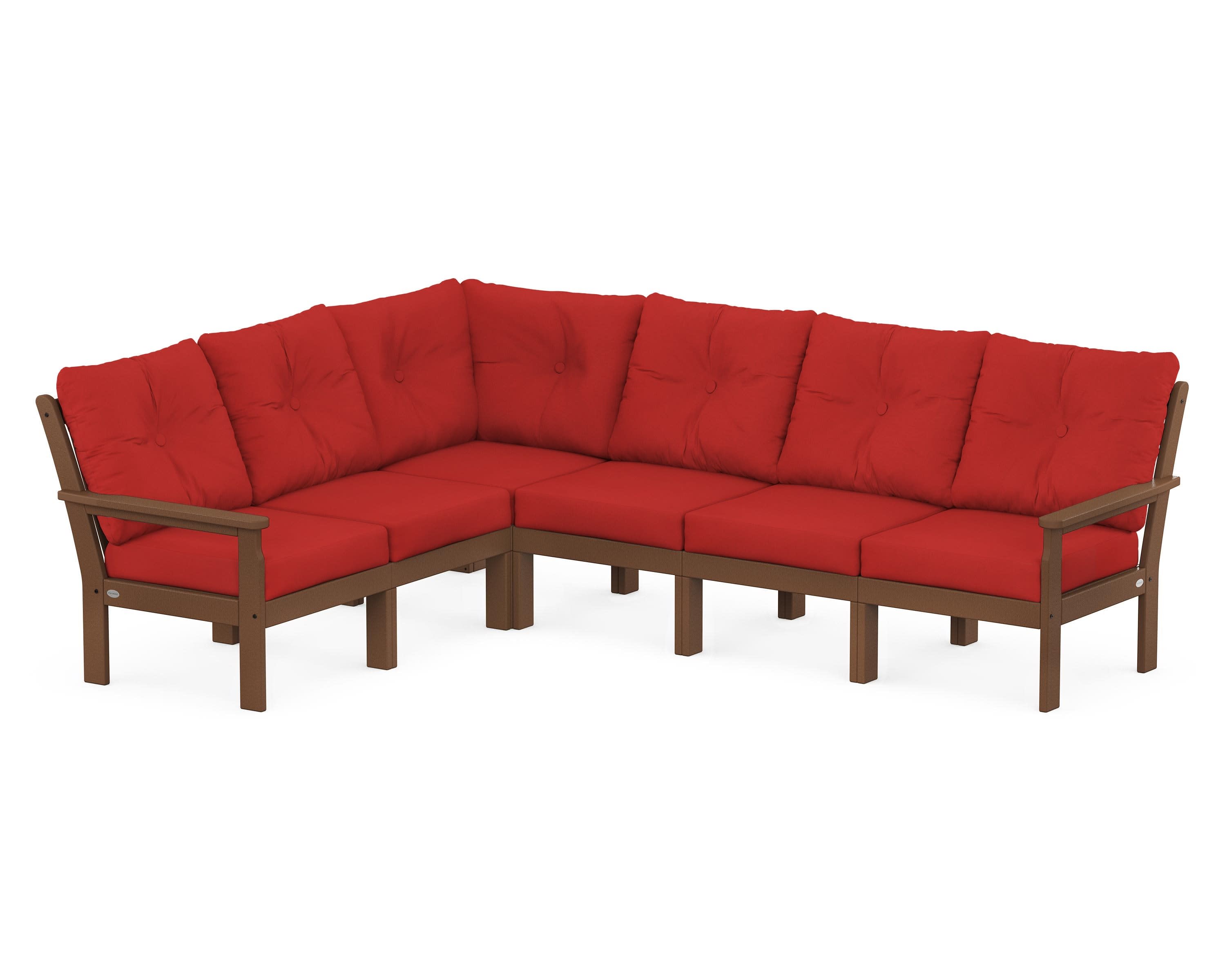 Vineyard 6-Piece Sectional in Teak / Crimson Linen