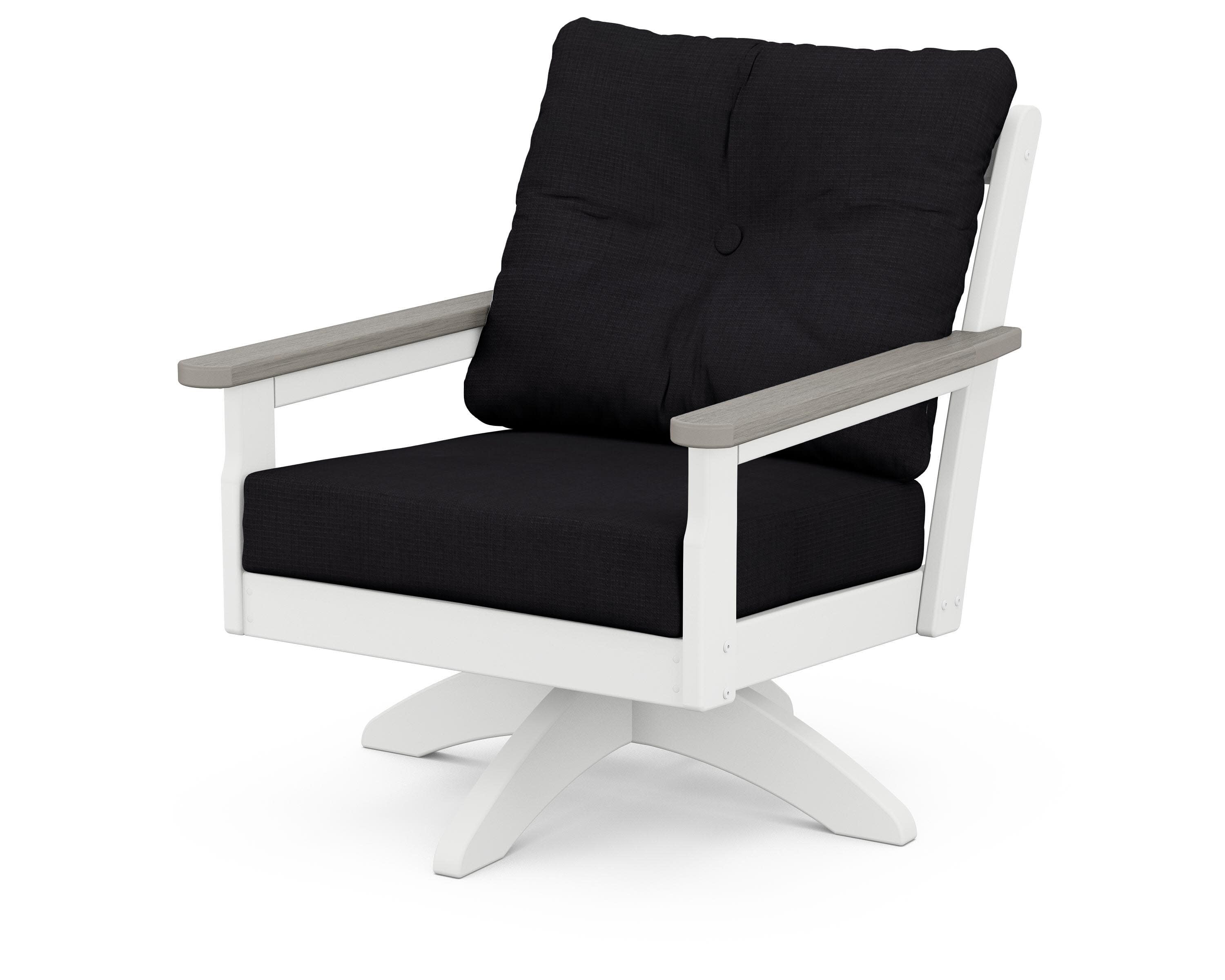 Vineyard Deep Seating Swivel Chair in White / Driftwood / Midnight Linen