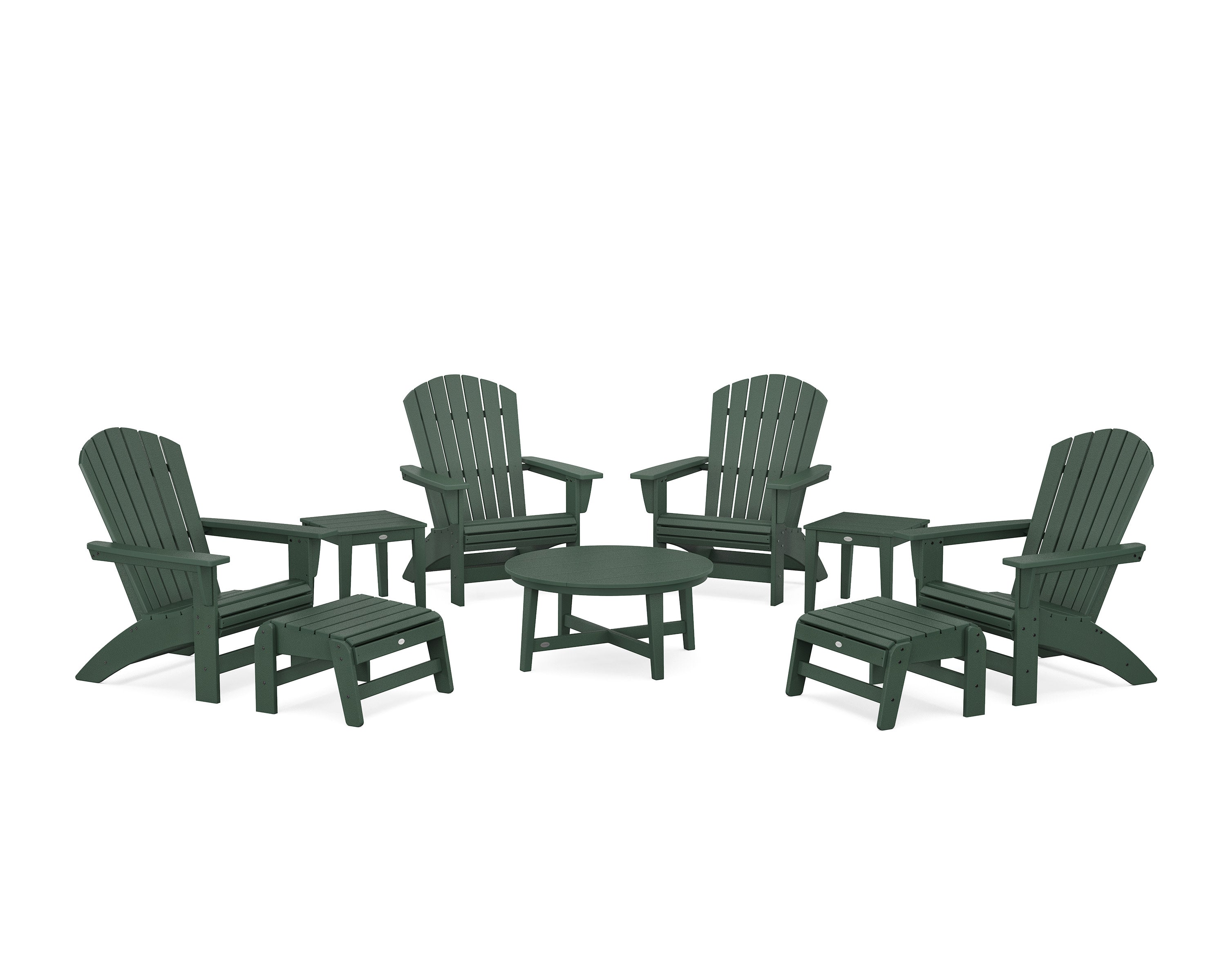 Nautical Grand Adirondack 9-Piece Conversation Set in Green