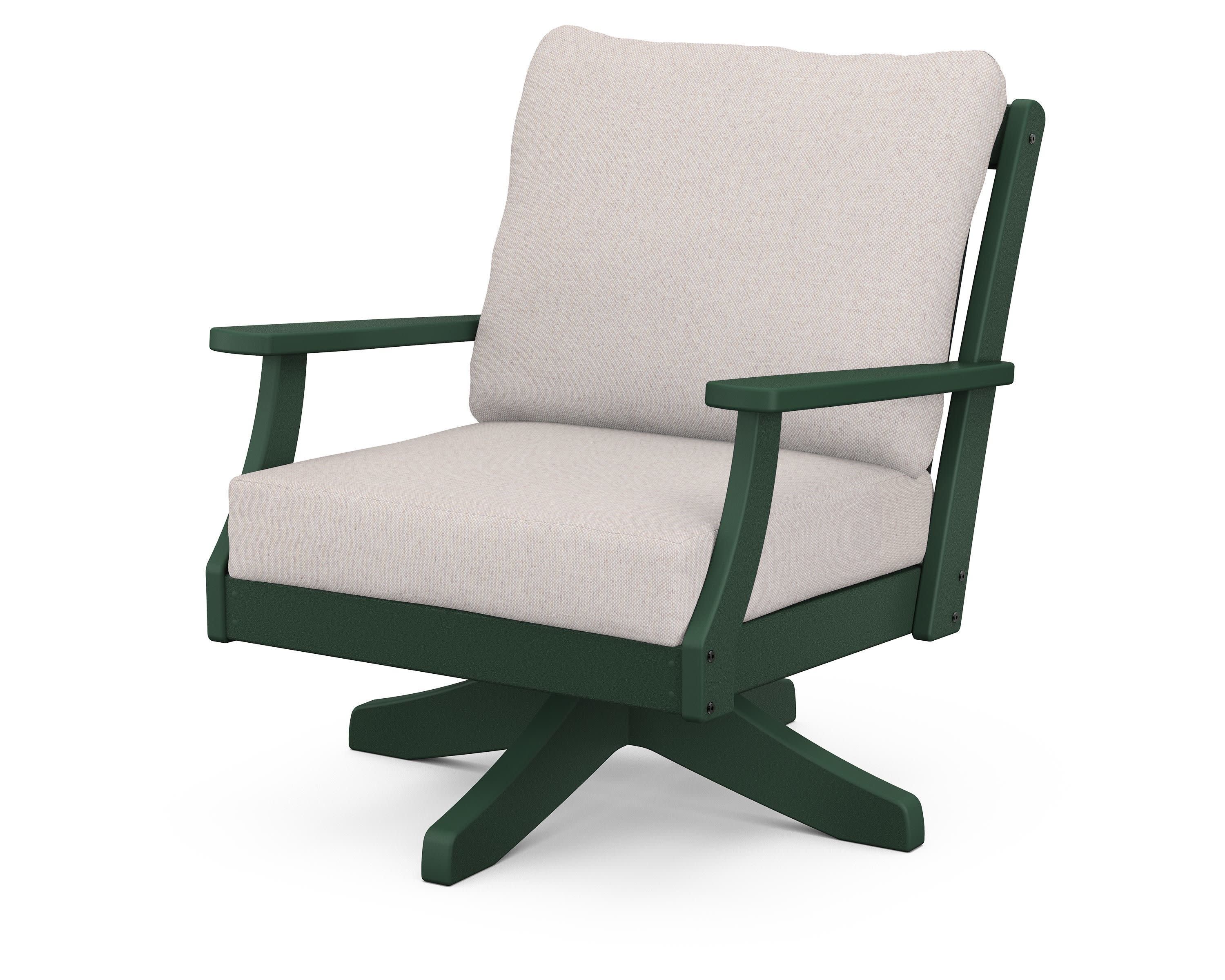 Braxton Deep Seating Swivel Chair in Green / Dune Burlap