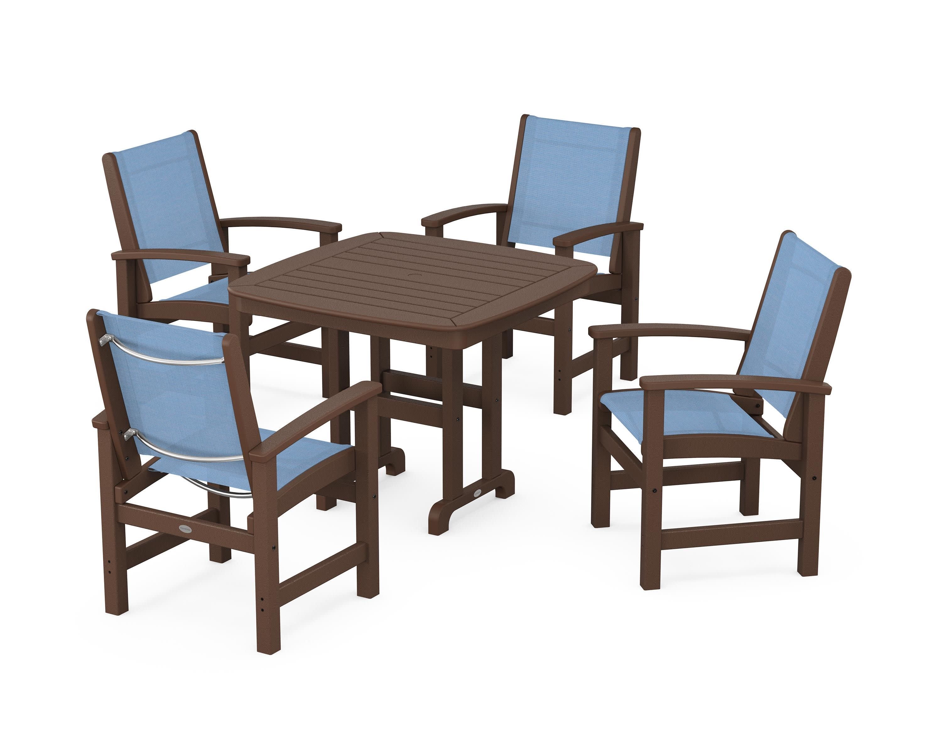 Coastal 5-Piece Dining Set in Mahogany / Poolside Sling