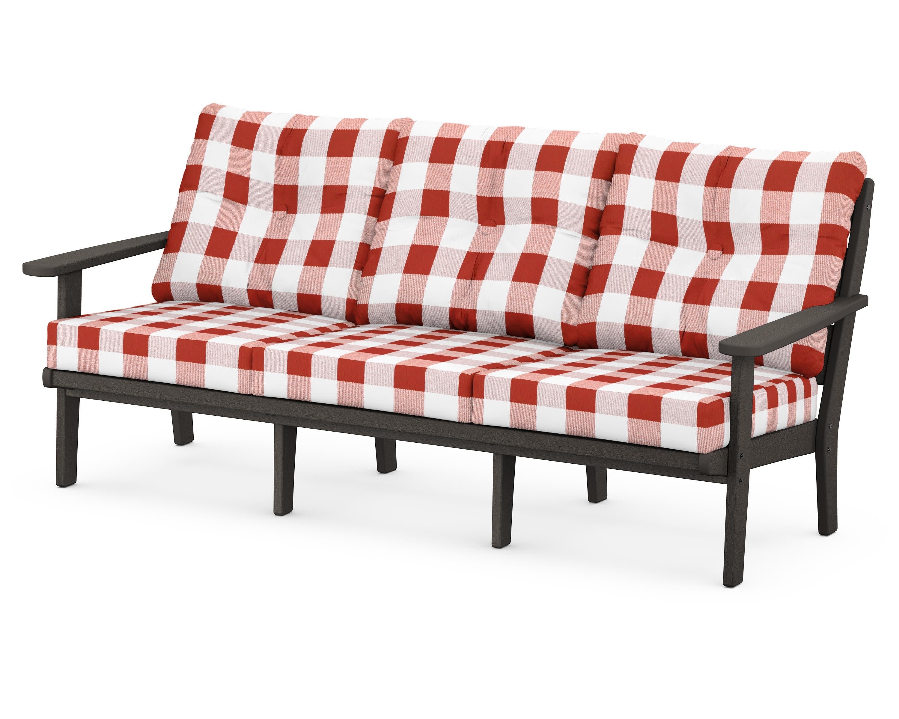 Lakeside Deep Seating Sofa in Vintage Coffee / Buffalo Plaid Crimson