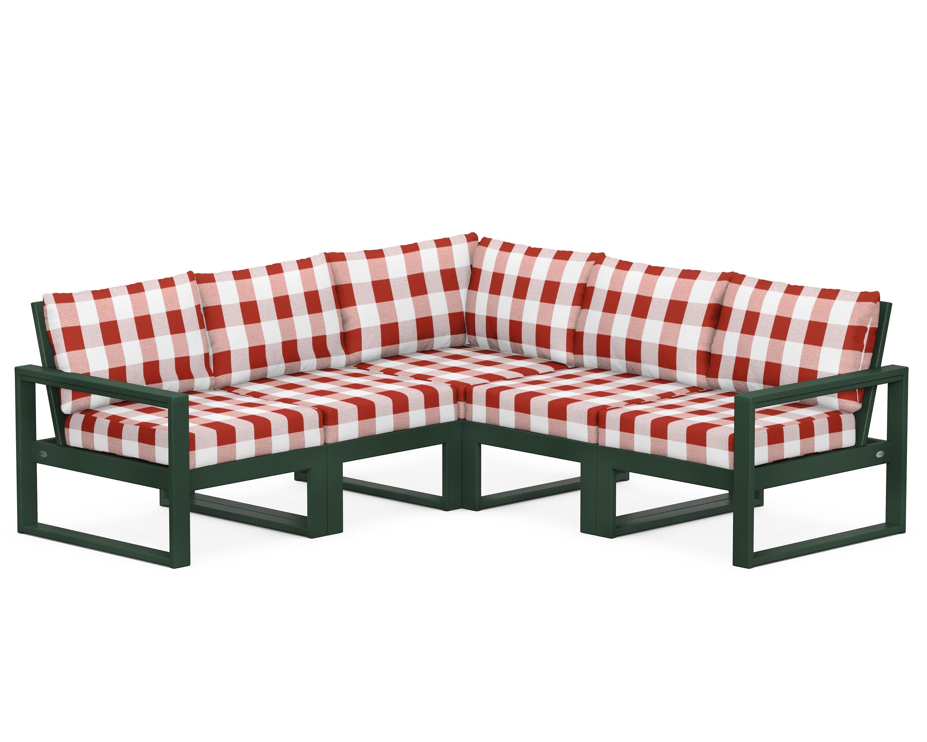 EDGE 5-Piece Modular Deep Seating Set in Green / Buffalo Plaid Crimson