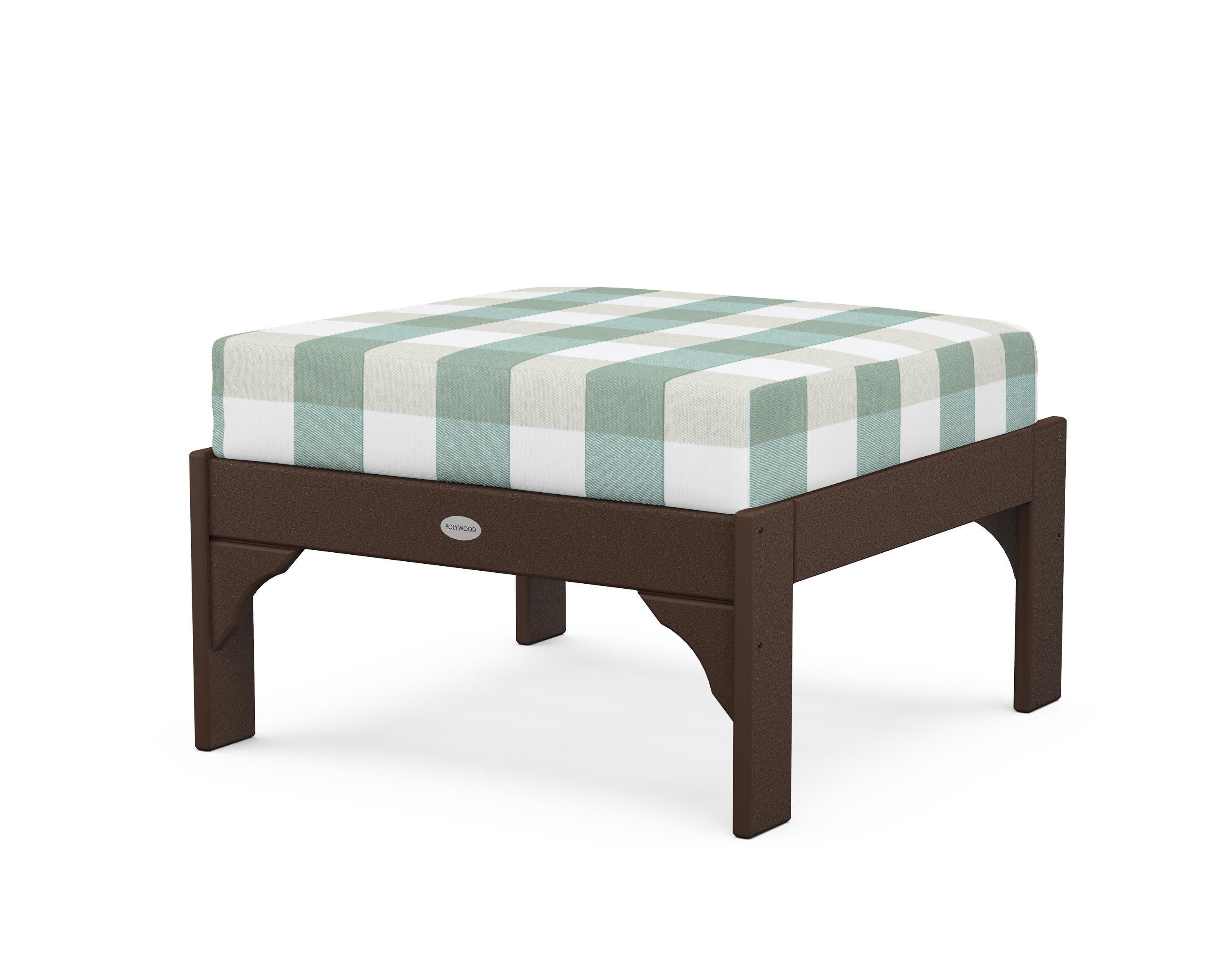 Vineyard Deep Seating Ottoman in Mahogany / Buffalo Plaid Glacier Spa