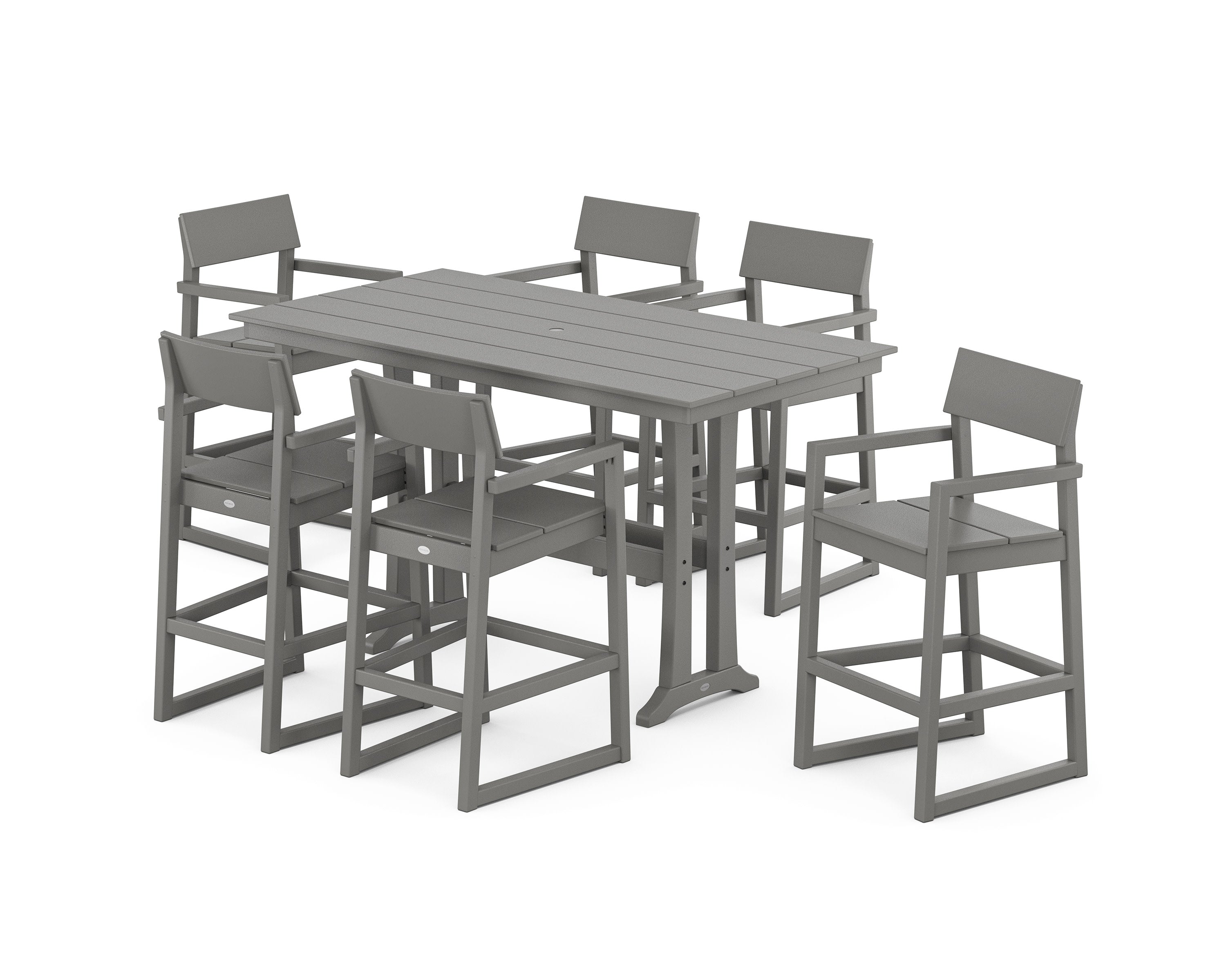 EDGE Arm Chair 7-Piece Farmhouse Bar Set with Trestle Legs in Slate Grey