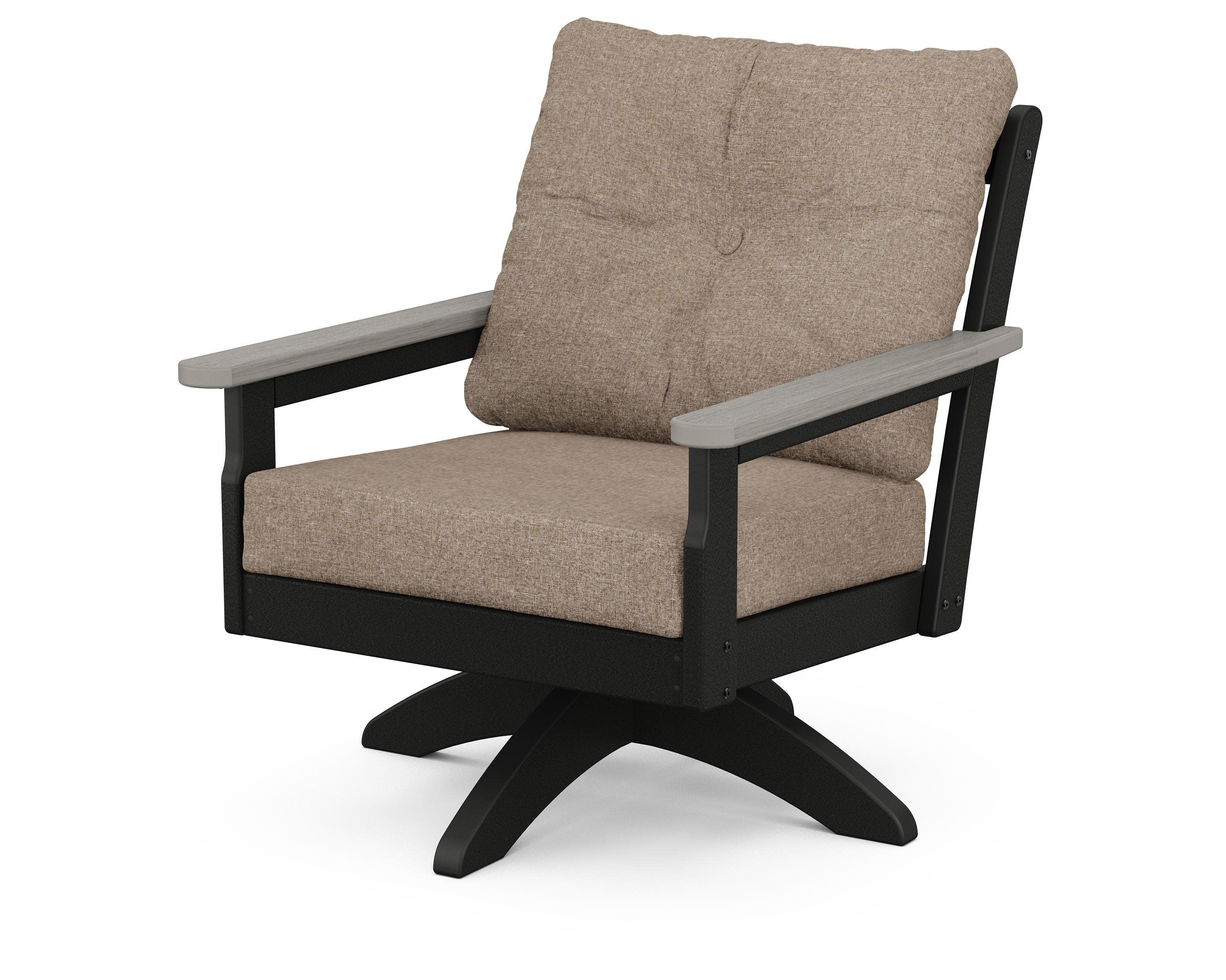 Vineyard Deep Seating Swivel Chair in Black / Driftwood / Spiced Burlap