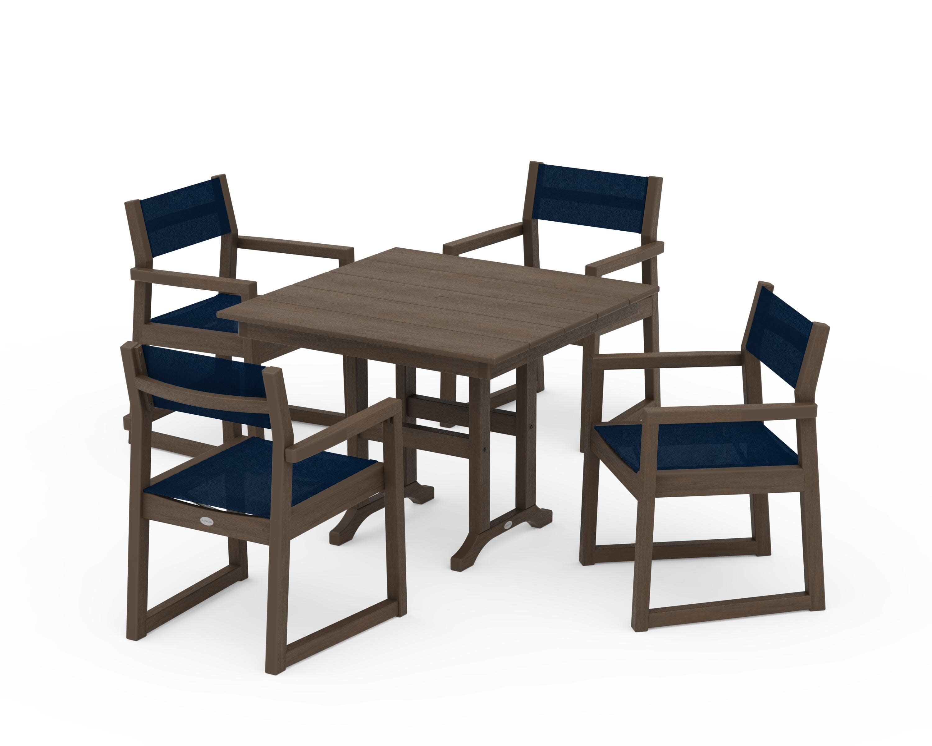 EDGE Sling Arm Chair 5-Piece Farmhouse Dining Set in Kona / Navy Blue Sling