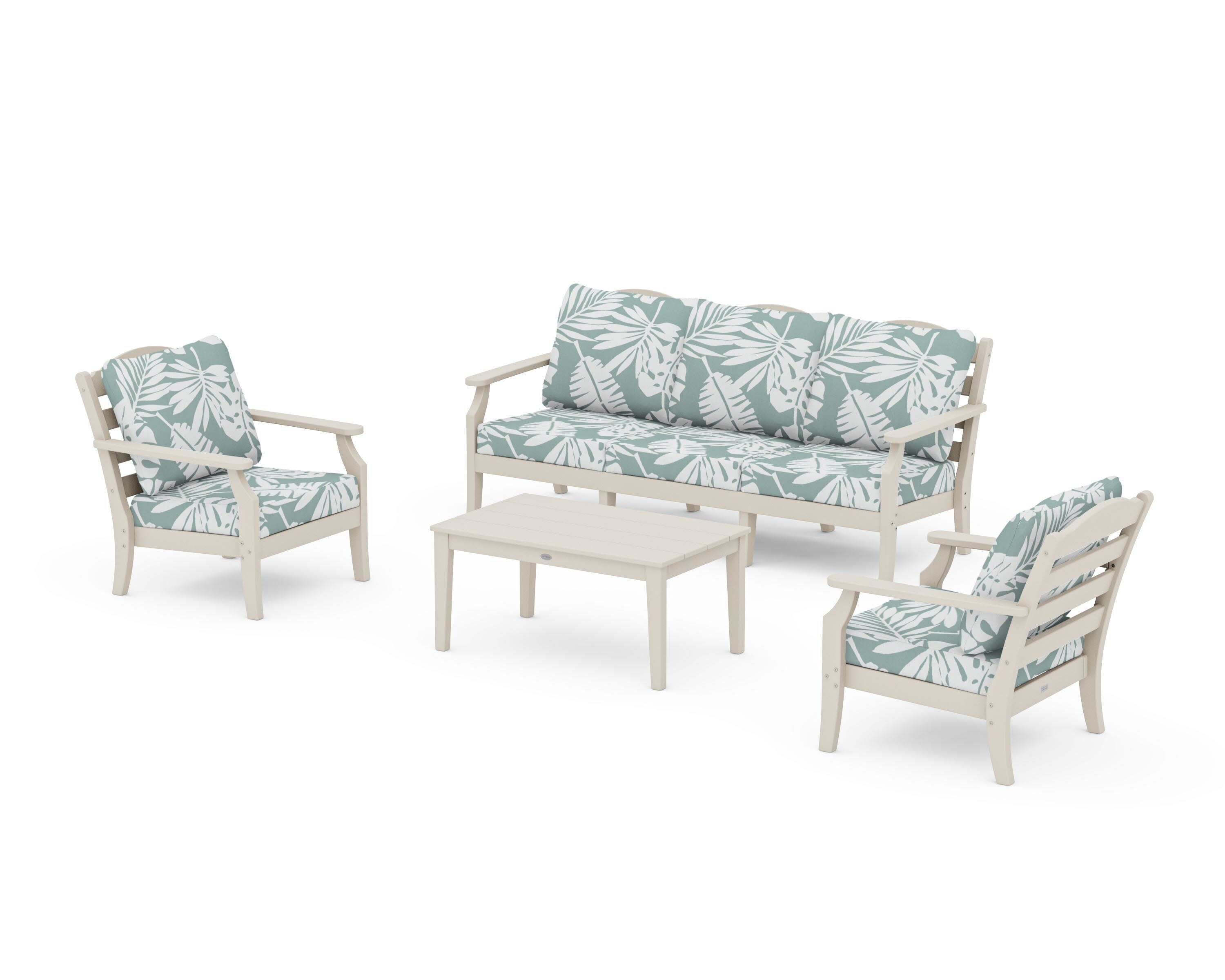 Savannah 4-Piece Deep Seating Set with Sofa in Sand / Leaf Glacier Spa