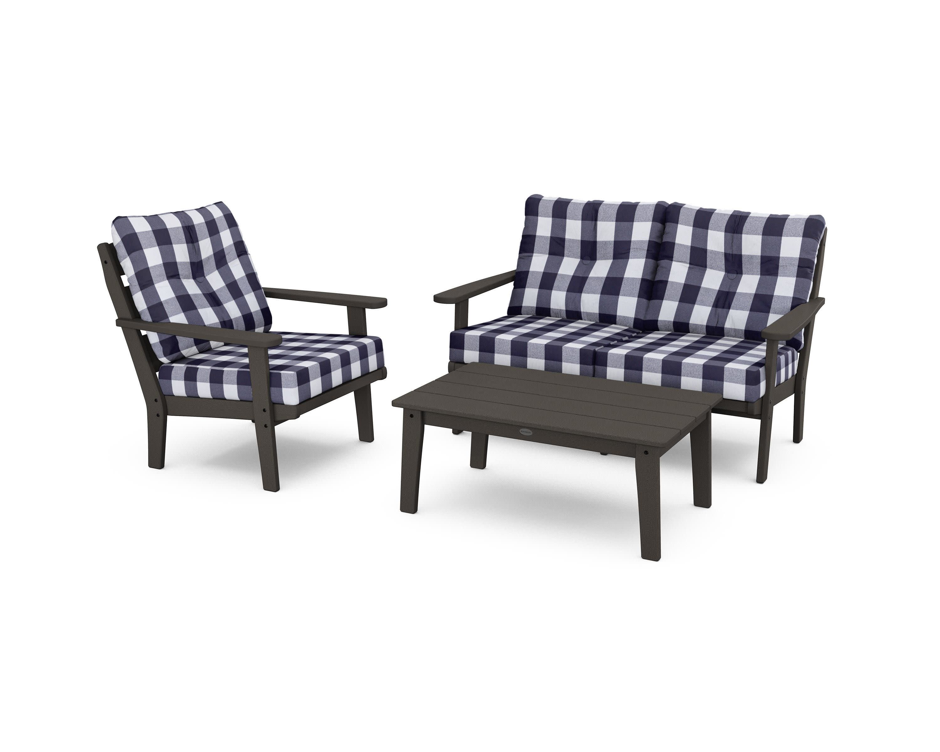 Lakeside 3-Piece Deep Seating Set in Vintage Coffee / Buffalo Plaid Navy