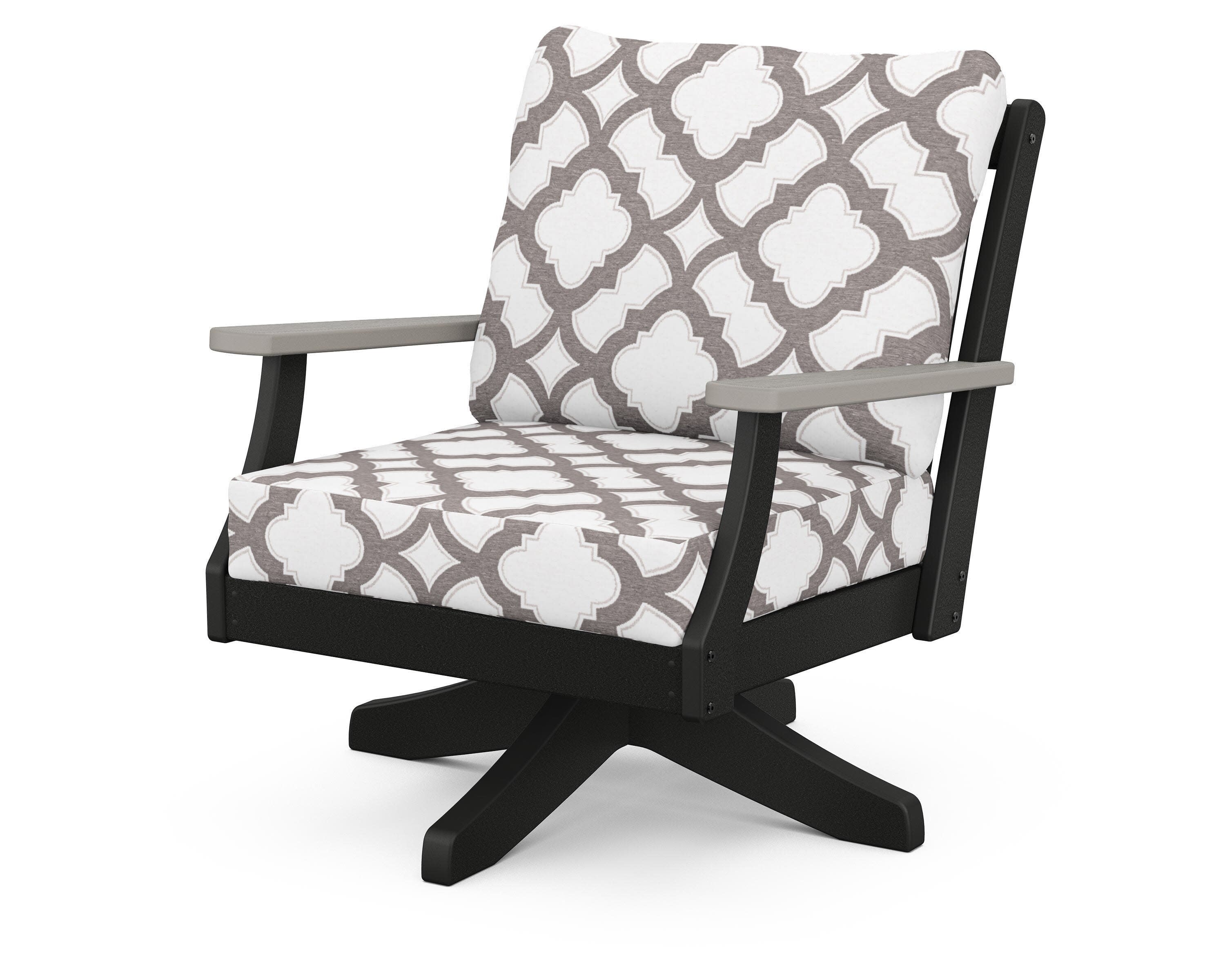 Braxton Deep Seating Swivel Chair in Black / Driftwood / Trellis Grey Mist
