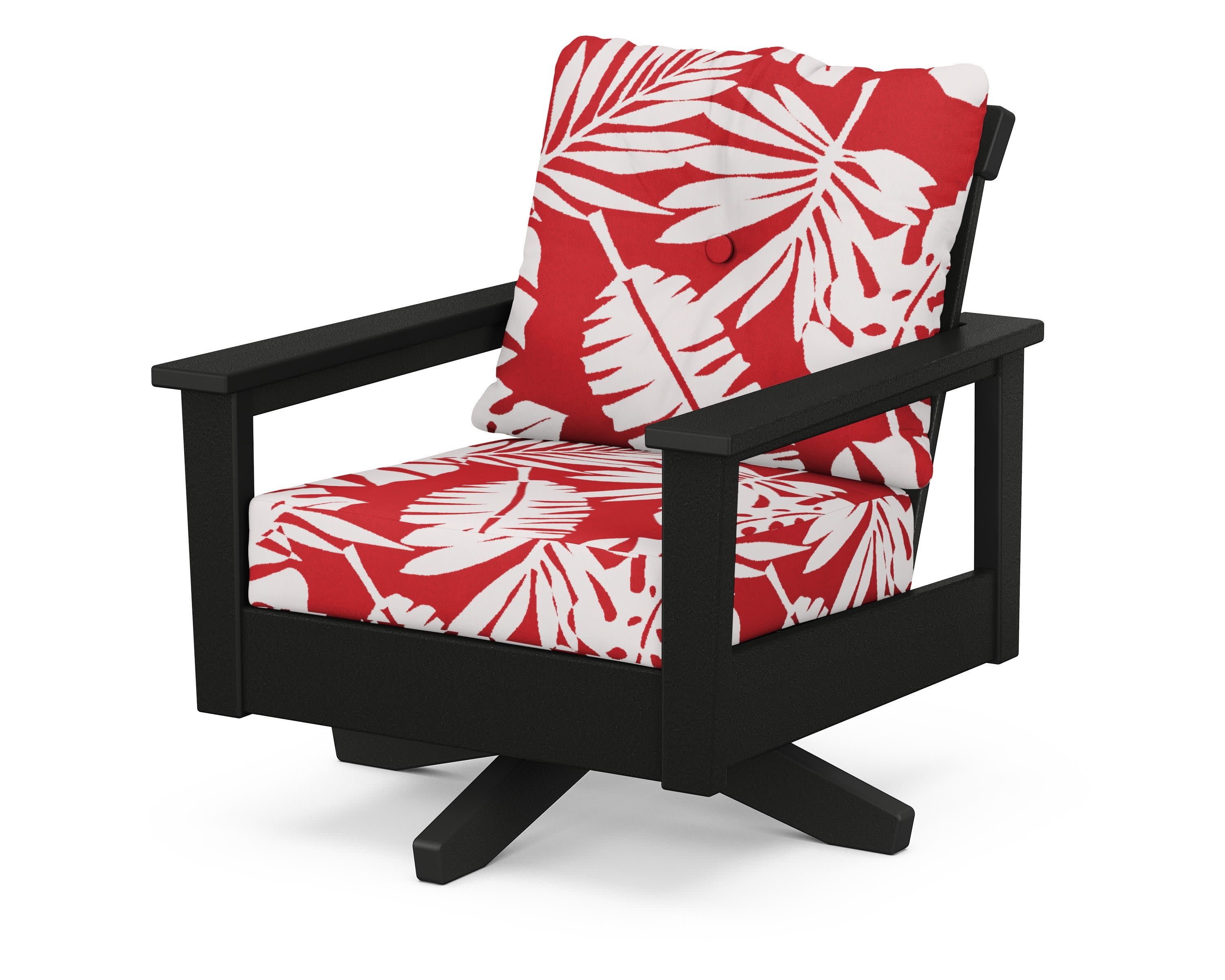 Prescott Deep Seating Swivel Chair in Black / Leaf Crimson